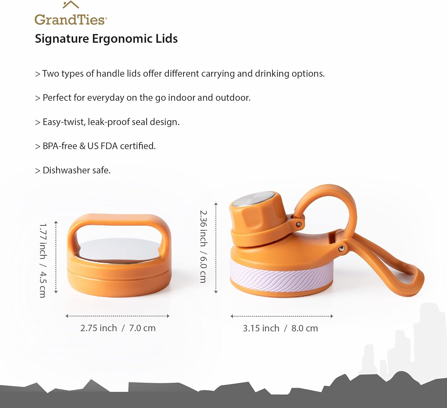 Grandties Insulated Sports Water Bottle with 2 Interchangeable Lids for Versatile Uses &ndash; 946Ml / 32Oz Stainless Steel Thermal Bottle, Wide Mouth, Leak Proof, Bpa-Free Travel Canteen (Carrot) image number 5