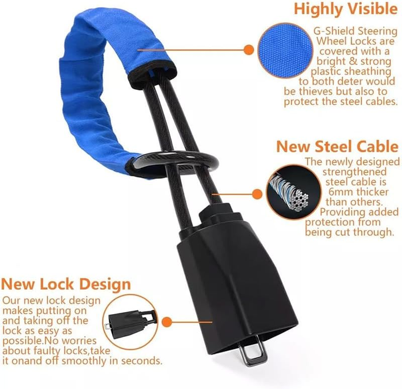 AIMALL Universal Car Steering Wheel Lock, Brightly Coloured Waterproof Cover with Seat Belt Buckle and Steel Cable Rope, Anti-Theft Handle Lock - Red image number 3