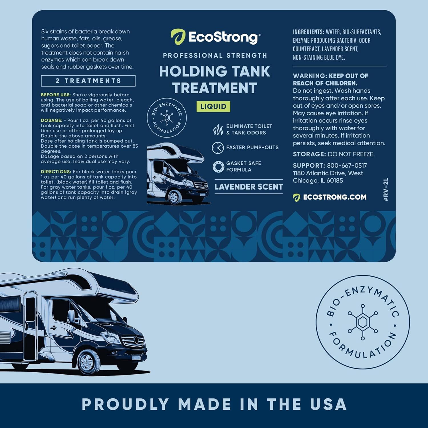 Eco Strong RV Toilet Treatment | RV Black Tank Treatment | RV Holding Tank Digestor, Odor Eliminator, and Cleaner | Perfect for Campers, Rvs, Boats, 16 Treatments, Lavender image number 3