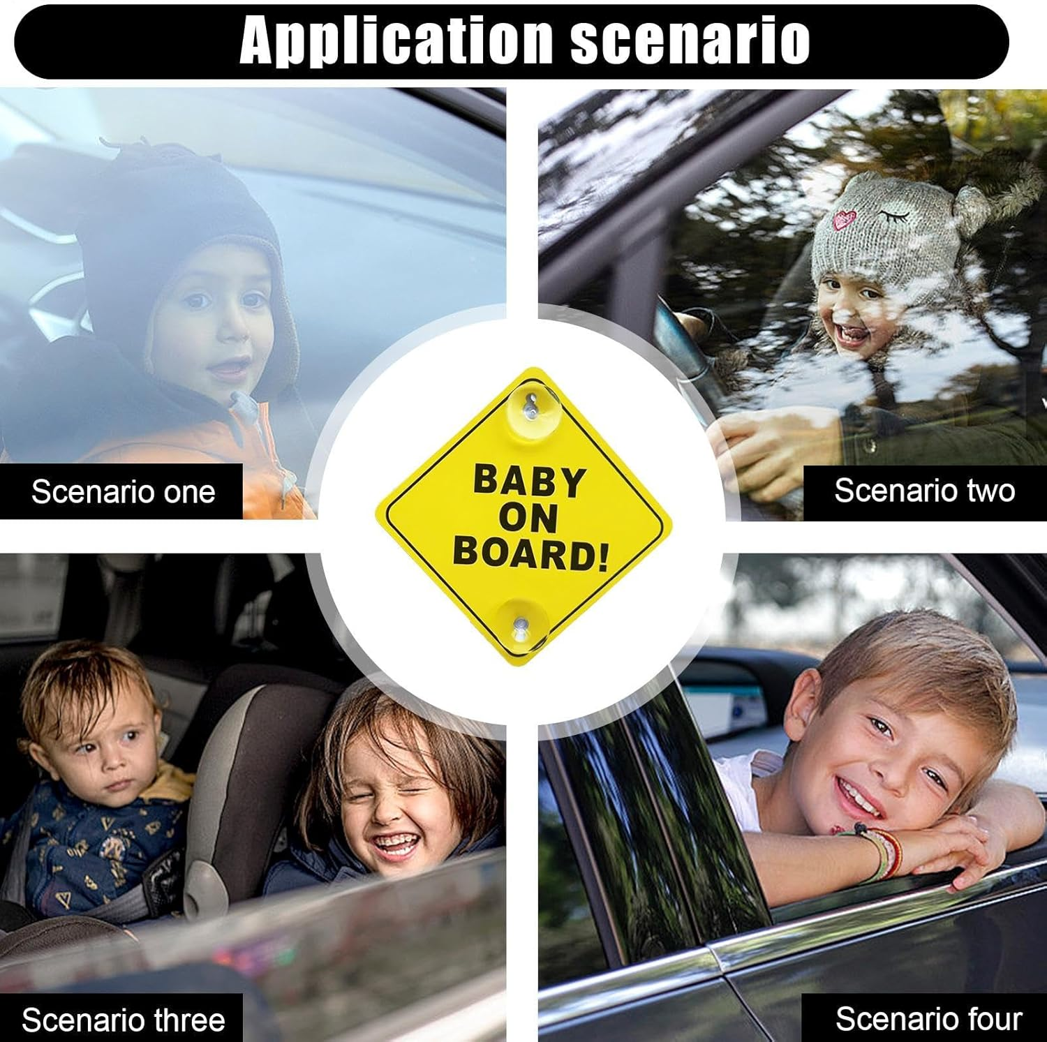 Car Baby Decal - PP Double Suction Warning Window Cup, Warning Window Decal, Baby in Car, Safe Car Stickers for Kids in E image number 3
