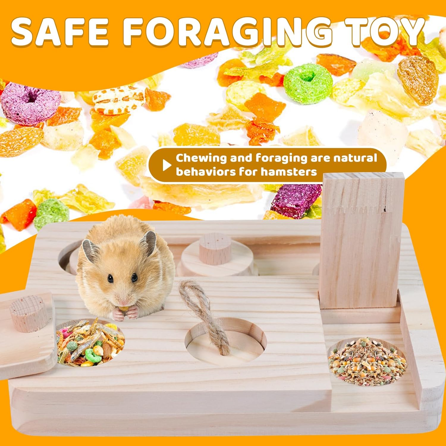 Volksrose Guinea Pig Foraging Toys, 6 in 1 Wooden Guinea Pig Accessories, Bird Enrichment Toy, Rabbit Treats Feeding Toys for Rat, Gerbils, House Mouse, Parrot, Budgie, Bunny (A) image number 5