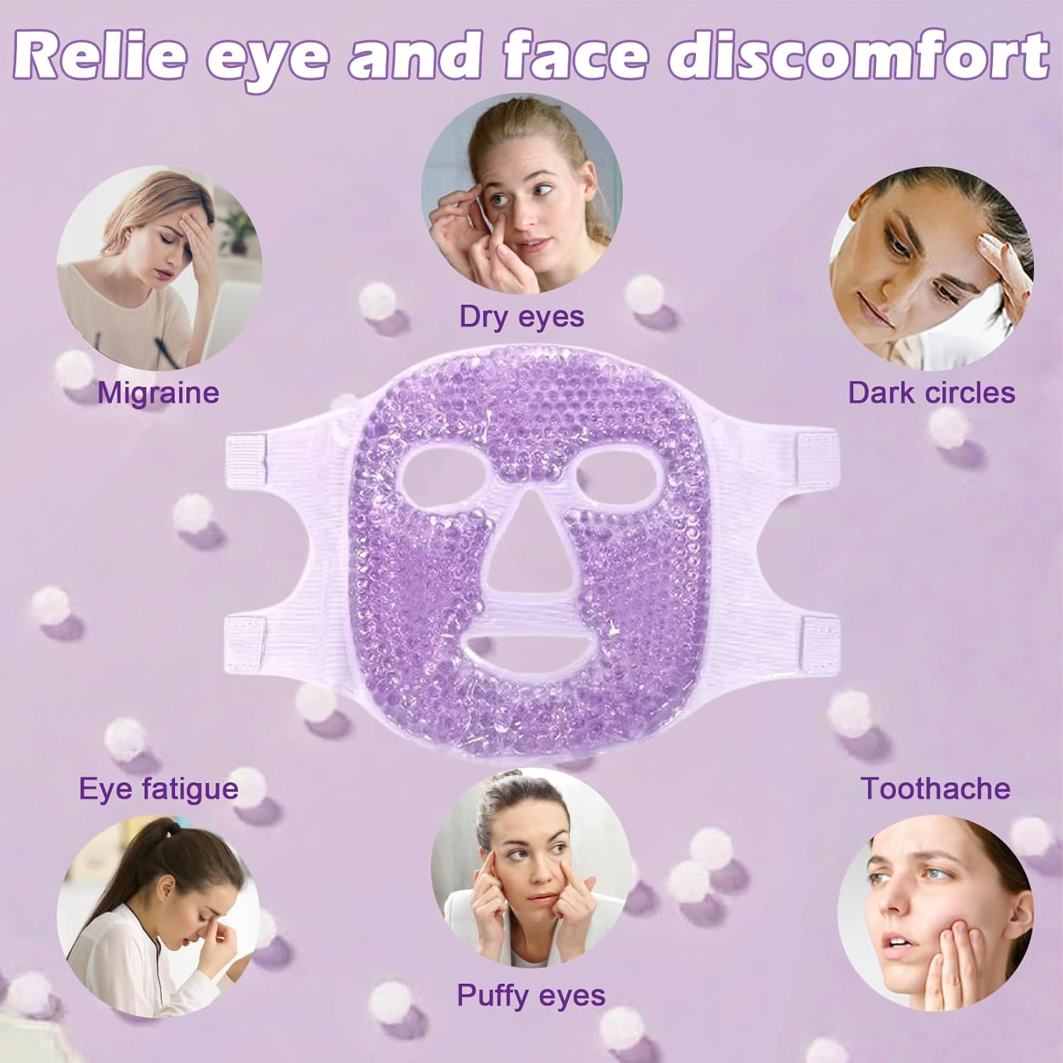 Face Ice Pack for Puffiness - Reusable Cold Gel Mask for Eyes & Face, Relieve Dark Circles, Eye Bags, Dry Eyes, Headaches, Migraines and Stress, Ideal for Post - Surgery Sleep Compress (Purple) image number 2