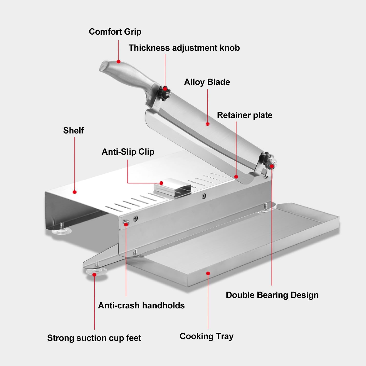 HOOMFIT Manual Bone Meat Cutter, Adjustable Stainless Steel Bone Saw Machine with Stopper and Non-Slip Pads, Frozen Meat Cutter for Cutting Ribs Fish Chicken Beef Duck (Small Size) - Silver (Color) image number 3