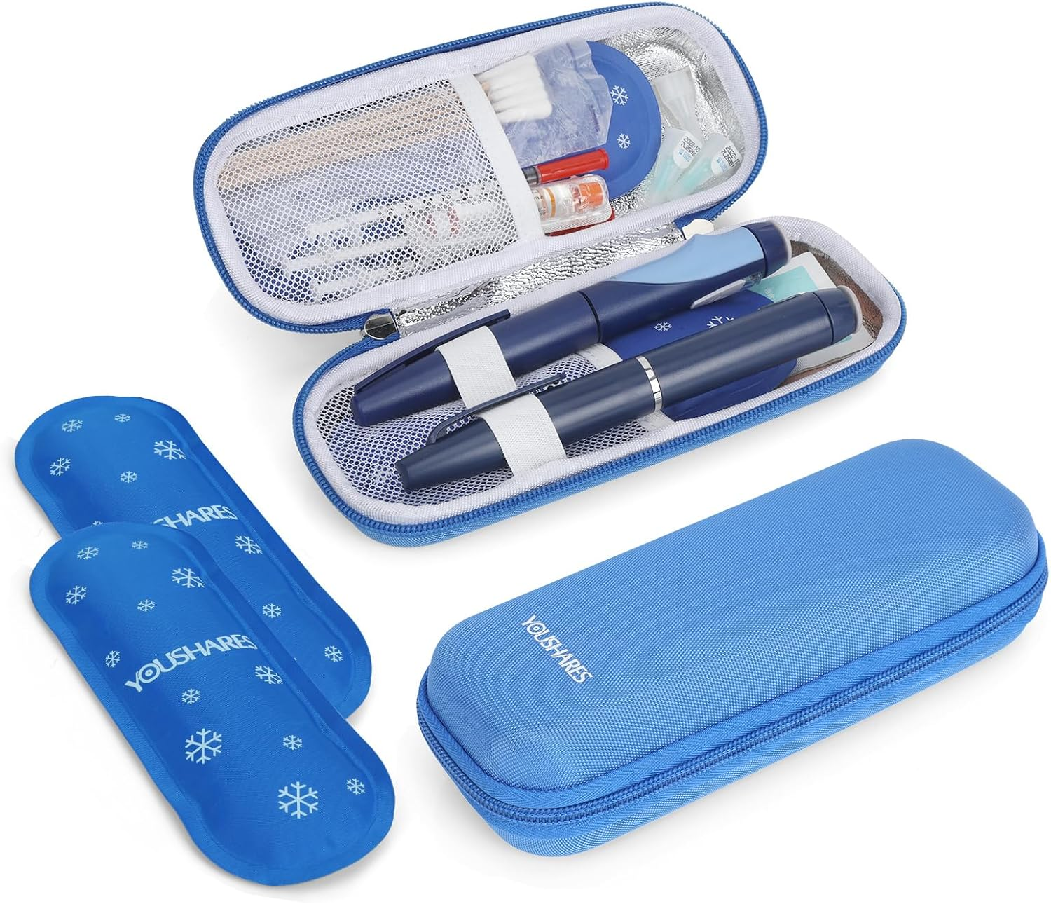 YOUSHARES Insulin Pen Cooler Travel Case, Small Insulated Medicine Travel Case with 2 X TSA Approved Ice Packs, Medication Travel Case for Insulin Pens and Medicine Storage Cold Diabetes (Red)