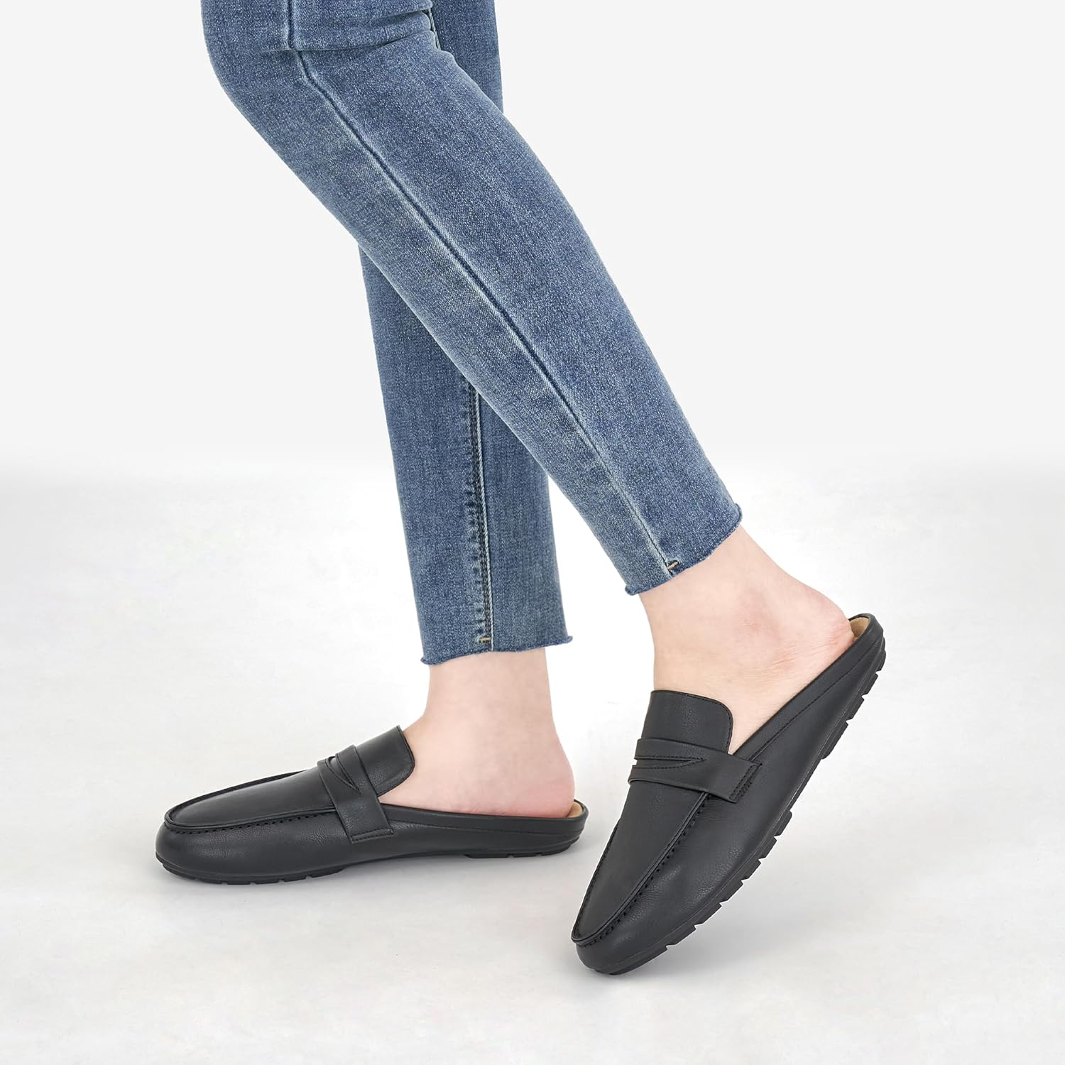 HARENCE Mules for Women Flats Shoes: Comfortable Dressy round Toe Backless Mule Slides Casual Walking Slip on Work Loafers image number 2
