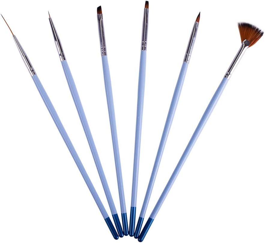 6Pcs Blue Wooden Nail Art Drawing Painting Sets 6 Designs Nail Brush Kits Manicure Tools 18Cm Zhengpingpai image number 1