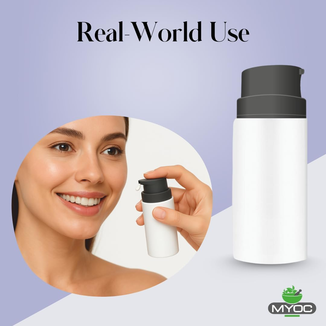 MYOC White Airless Bottle Set with Black Pump| 4 Bottles | 15Ml | Leak-Proof & Precise Dispensing | Ideal for DIY Beauty & Skincare image number 3