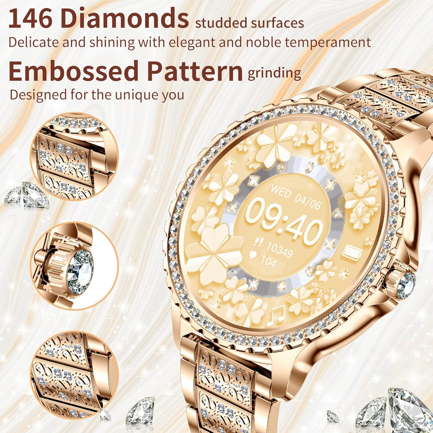 Fitonyo Women'S Smartwatch with Phone Function (Diamond Gold) - Diamond Silver image number 7