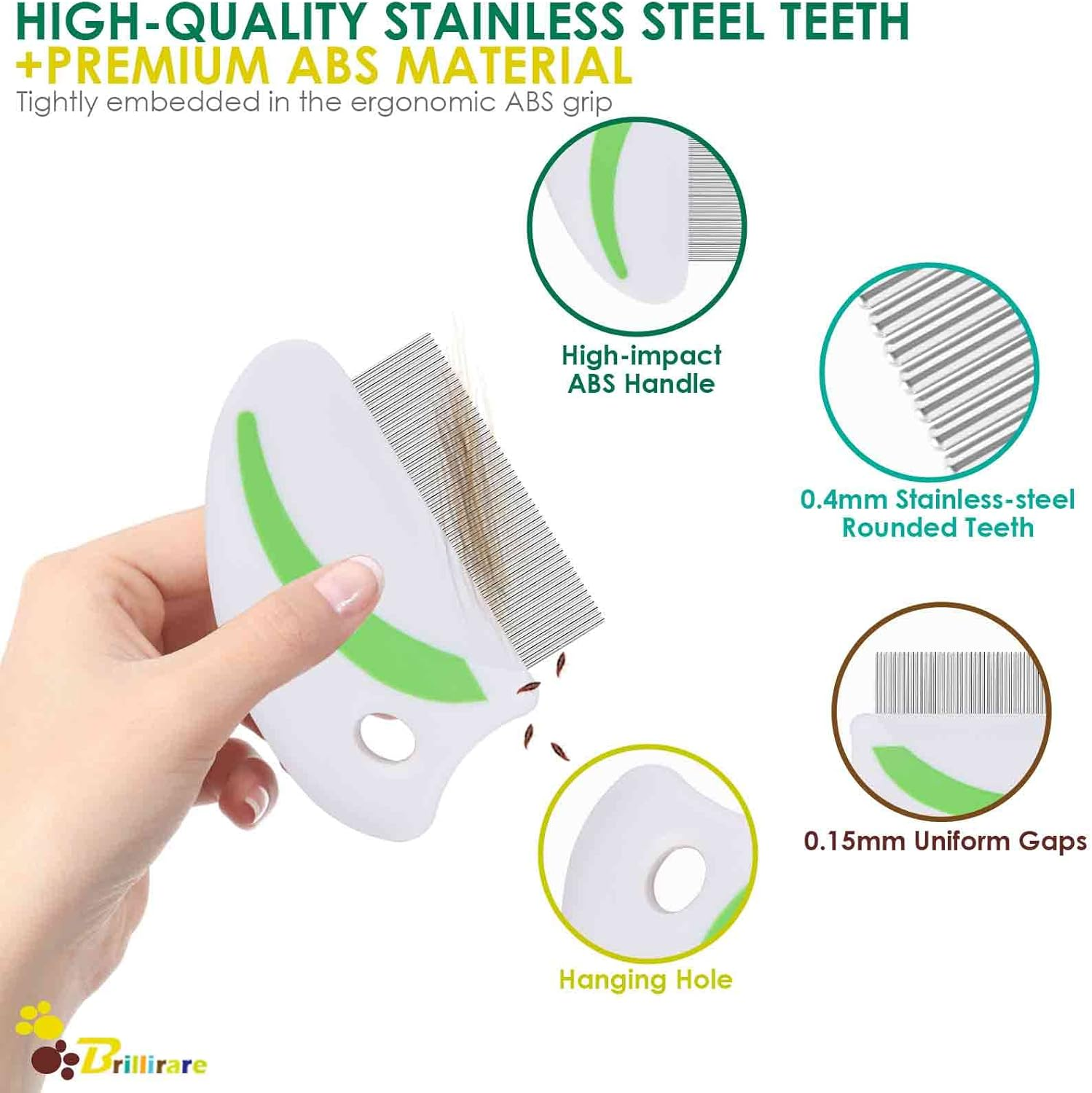 2 Pack Flea Lice Comb, Stainless Steel Dog Cat Grooming Combs with Rounded Teeth, Professional Pet Tear Stain Remover, Dematting Tool for Small, Medium & Large Pets image number 6