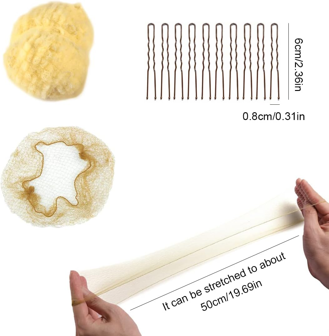 50 Pieces Invisible Hair Net Elastic Mesh Side Ties 10 Pieces Hair Clip Dancing Chignon Mesh Set Invisible Chignon Net for Women image number 5