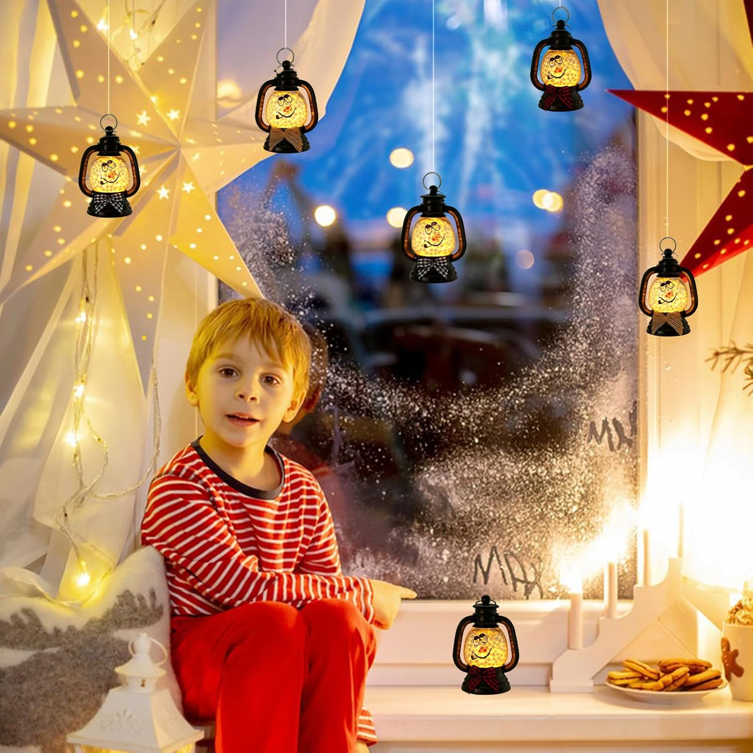 Pack of 6 Lanterns Christmas Mini Christmas Decoration Lantern Flameless Christmas Candles LED Christmas Lantern Christmas Decoration Lantern for Indoor Outdoor Decoration image number 4