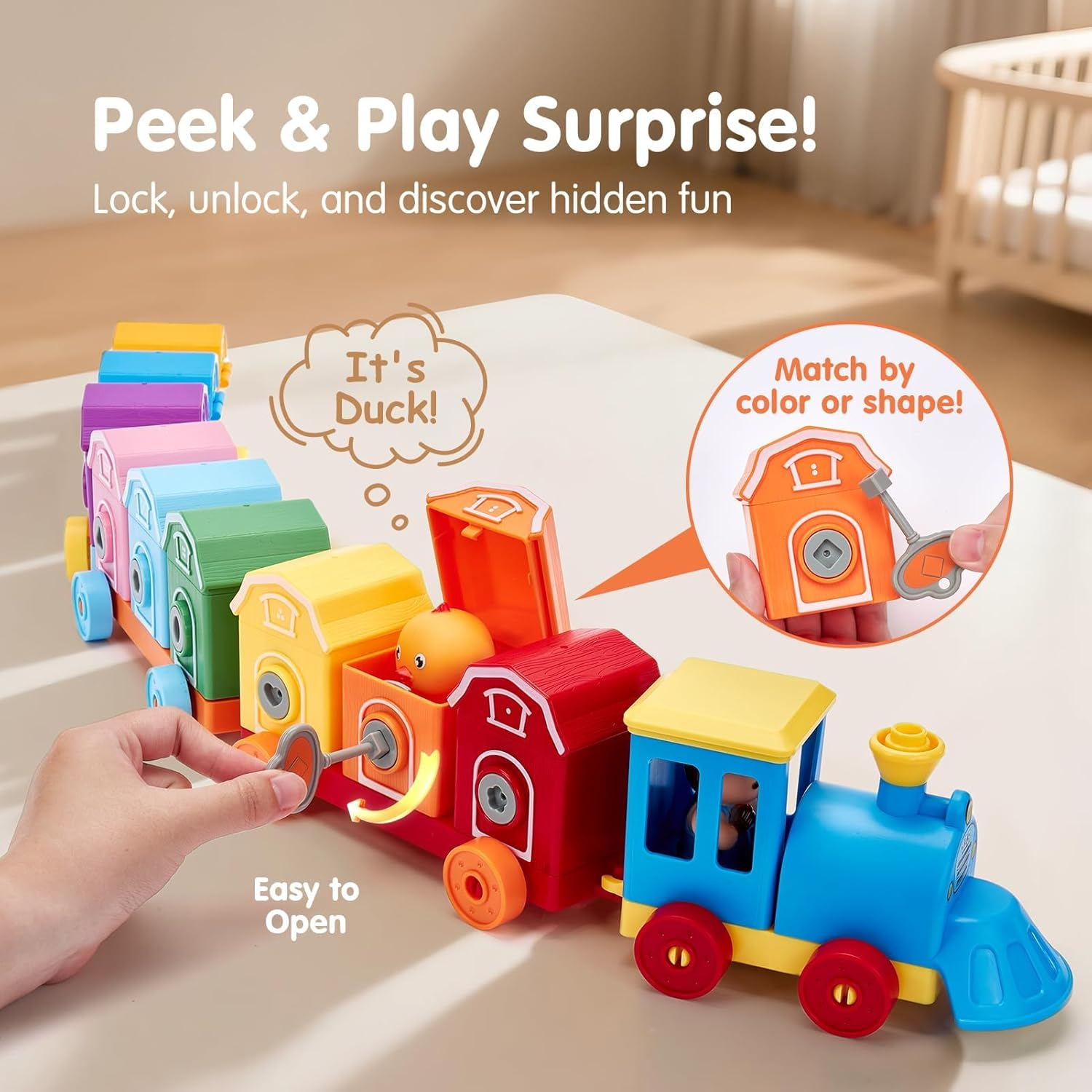 Toddler Train Set - Farm Animals, Barns, Keys, Montessori Counting & Sorting Toys image number 1