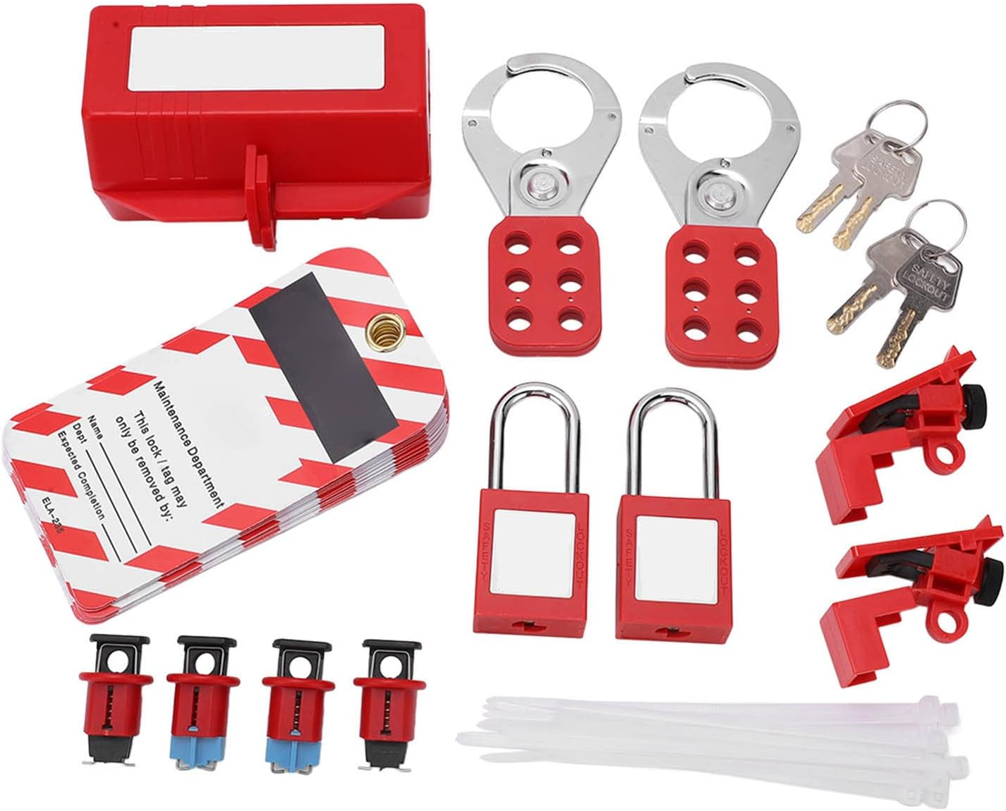 Lockout Tagout Kit Electrical Loto, Group Lockout Hasps, Circuit Breaker Locks, Lockout Tags, Safety Padlocks, Cable Tie, for Safe Electrical Lockouts Red image number 2