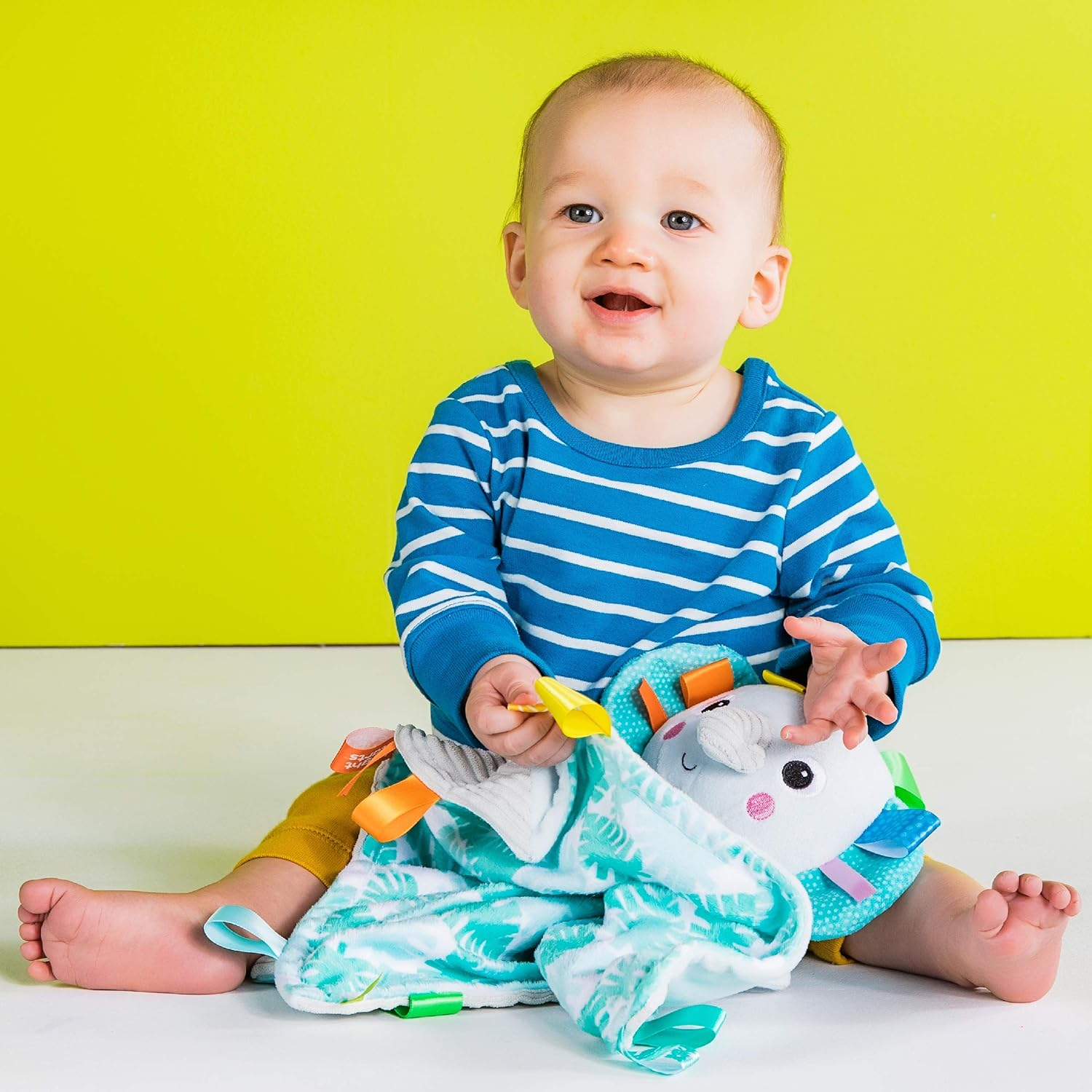 Bright Starts Cuddle 'N Tags 2-Sided Lovie Soothing Blanket, Elephant, Newborn + image number 1