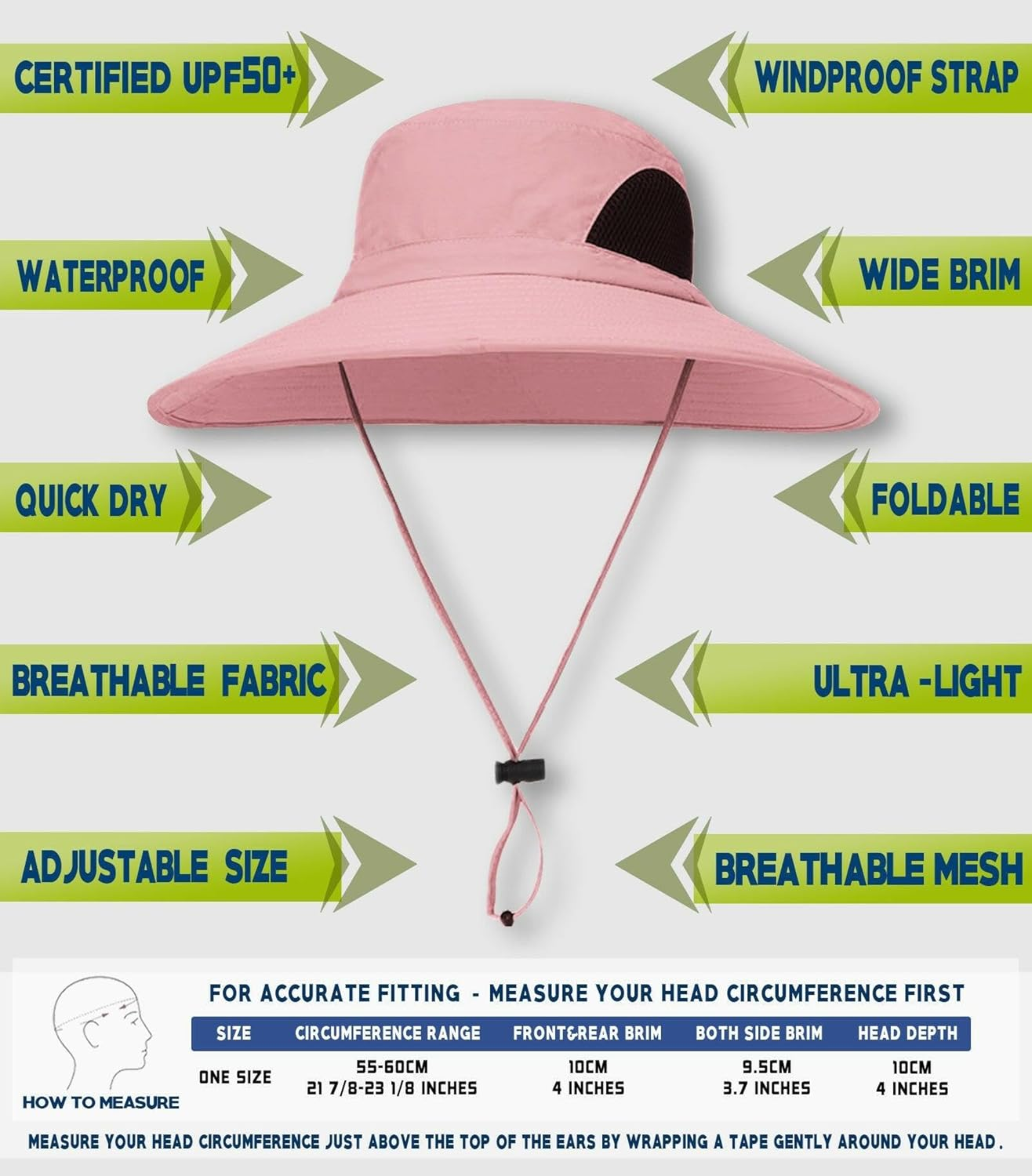 Wind Resistance Wide Brim Bucket Hat UPF 50 UV Protection, Outdoor Fishing Hats with Chin Strap for Men & Women, Smart Sun Cover for Farming, Camping, Hiking, Golf, and Summer Gear - Army Green image number 7