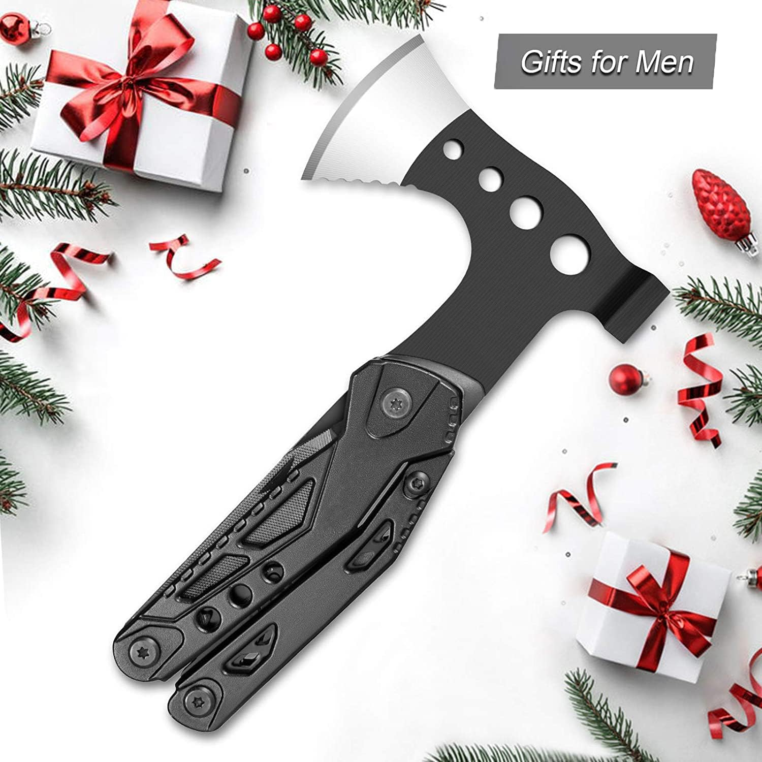 Gifts for Men Dad Husband, Camping Multitool, All in One Survival Tools with Knife Hammer Saw Screwdrivers Pliers Bottle Opener Durable Sheath, Christmas Birthday Fathers Day for Him Boyfriend