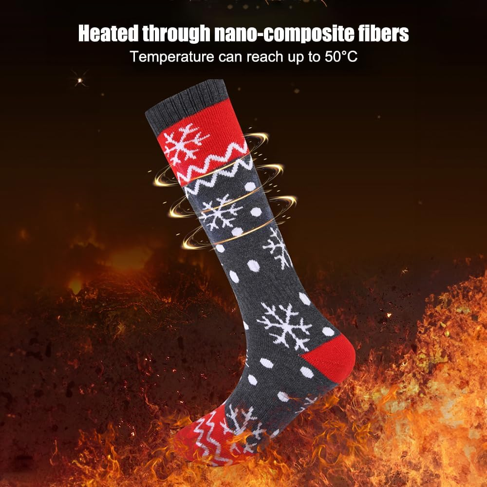 Heated Socks, 5000Mah Rechargeable Heated Socks for Men Women Washable Electric Thermal Warming Socks with Aiwei APP Remote Control for Winter Biking Skiing Outdoors Fishing Camping Cold Weather Red - Red image number 5