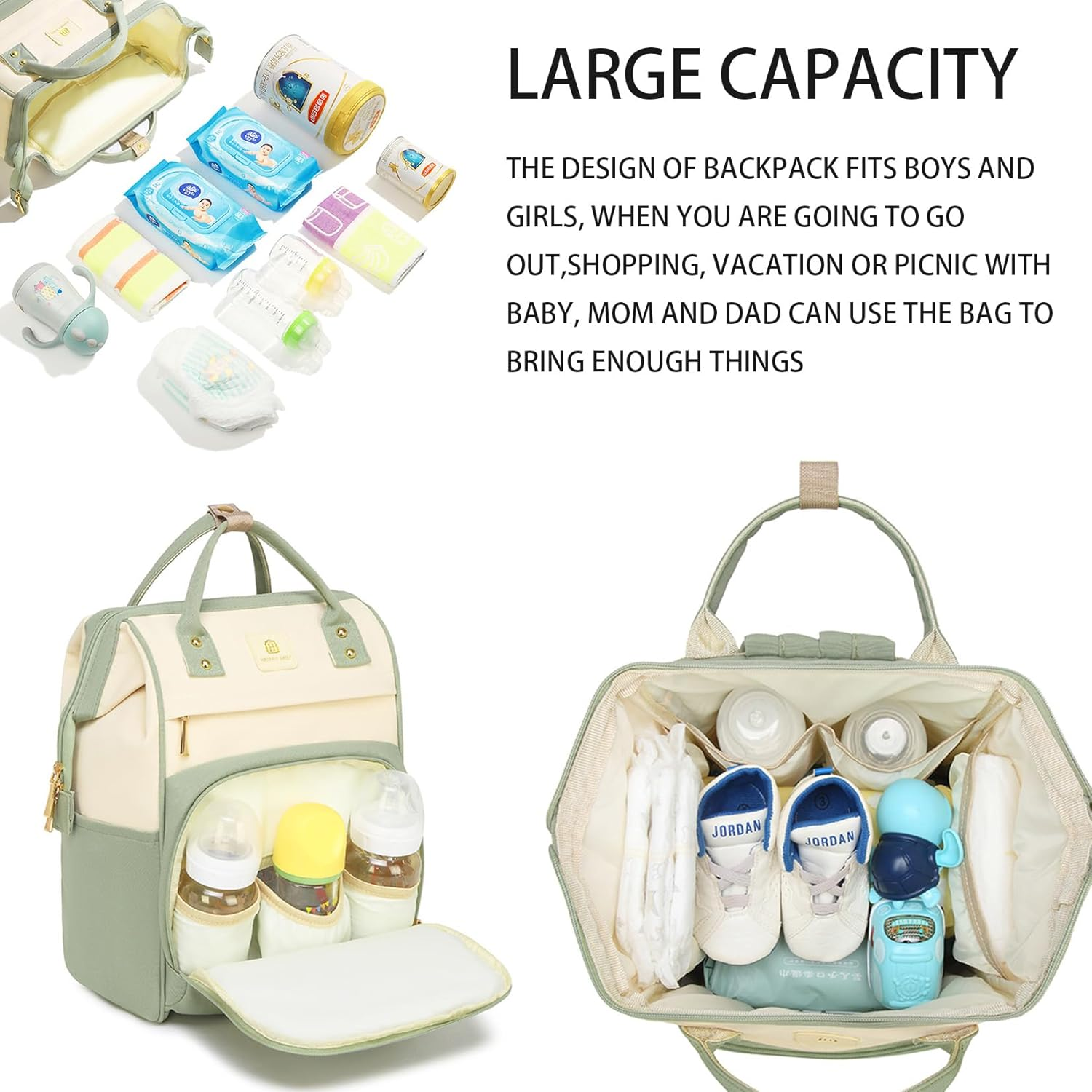 Diaper Bag Backpack Mommy Nappy Changing Bag Waterproof Travel Bags for Women - Black image number 5