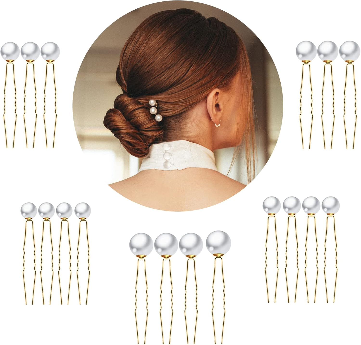 Pack of 18 Pearl Hair Pins, U-Shape Hair Accessories, Wedding, Golden Hair Accessories, Beads for Party, Prom, Wedding, Daily Life
