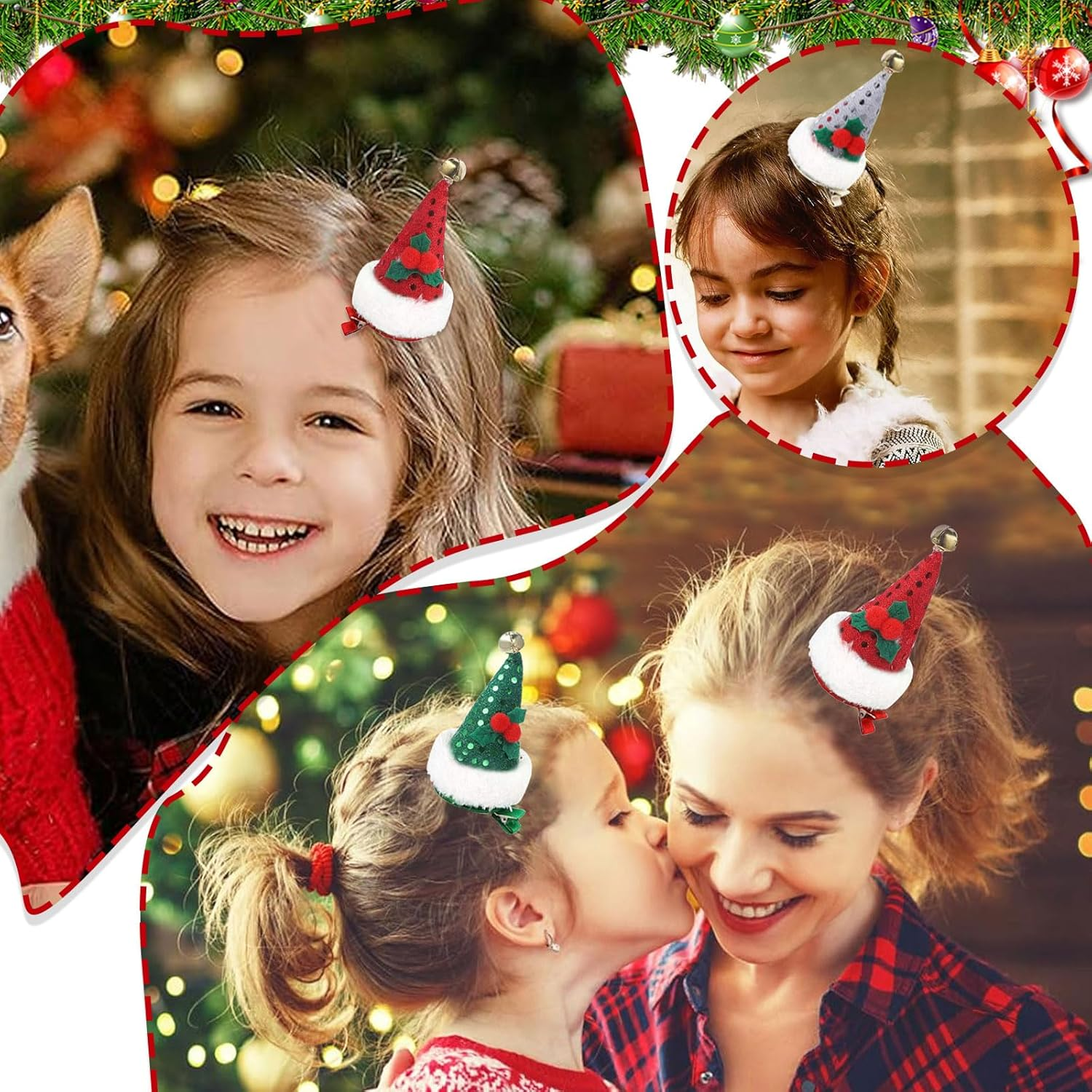 SOETDERT Christmas Hair Clip, Pack of 3 Mini Christmas Hat Hair Clips, Glitter Santa Hat Hair Accessories, Christmas, Christmas Hat, Hair Accessories for Girls and Women image number 2