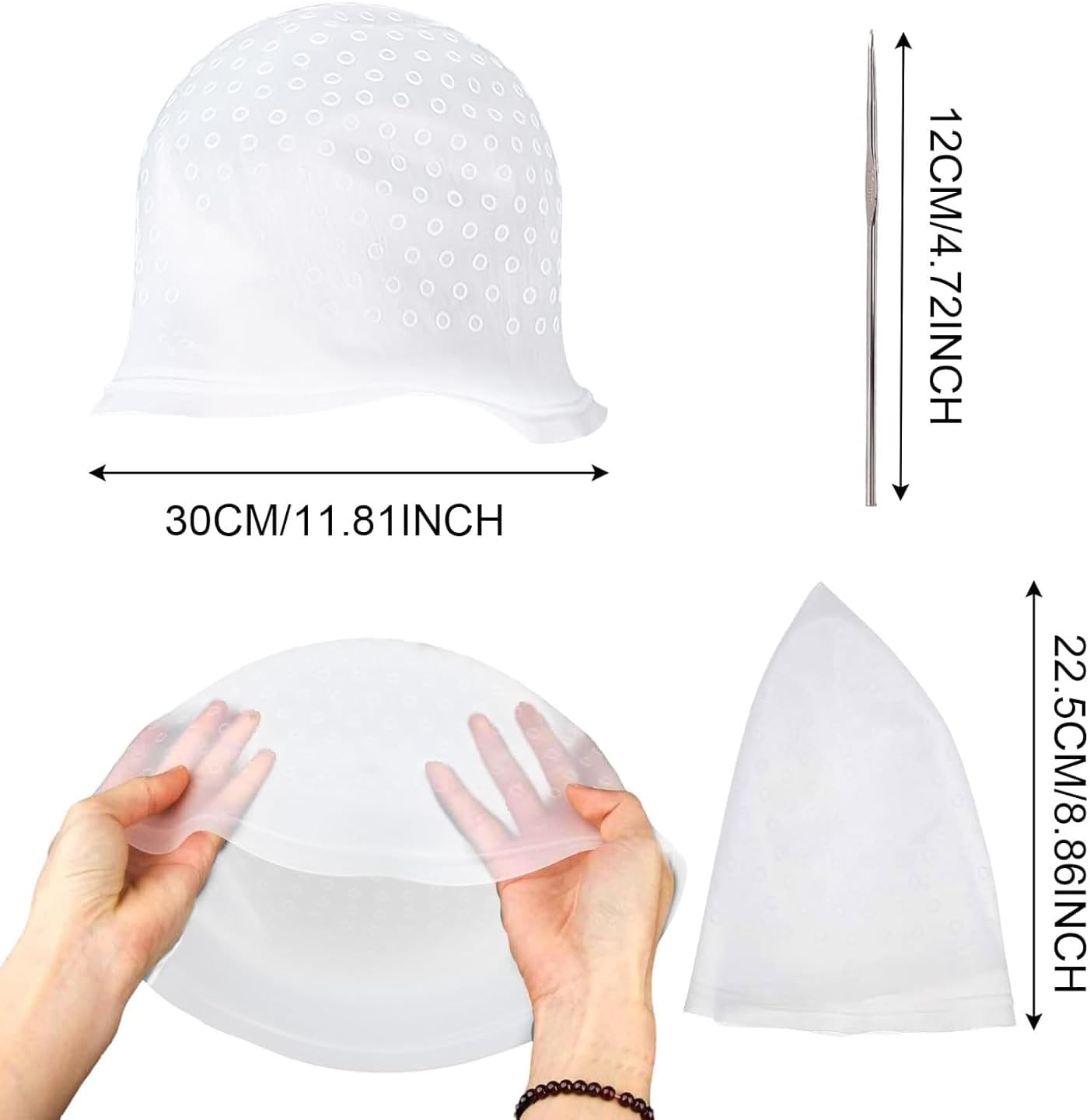 Heanvmyss Silicone Highlighting Cap,Hair Highlighting Cap and Hook Kit,Reusable Streaking Caps with Pre-Punched Holes,Soft Half Transparent Hair Highlighting Cap for Men Women Salon Home(White) image number 1