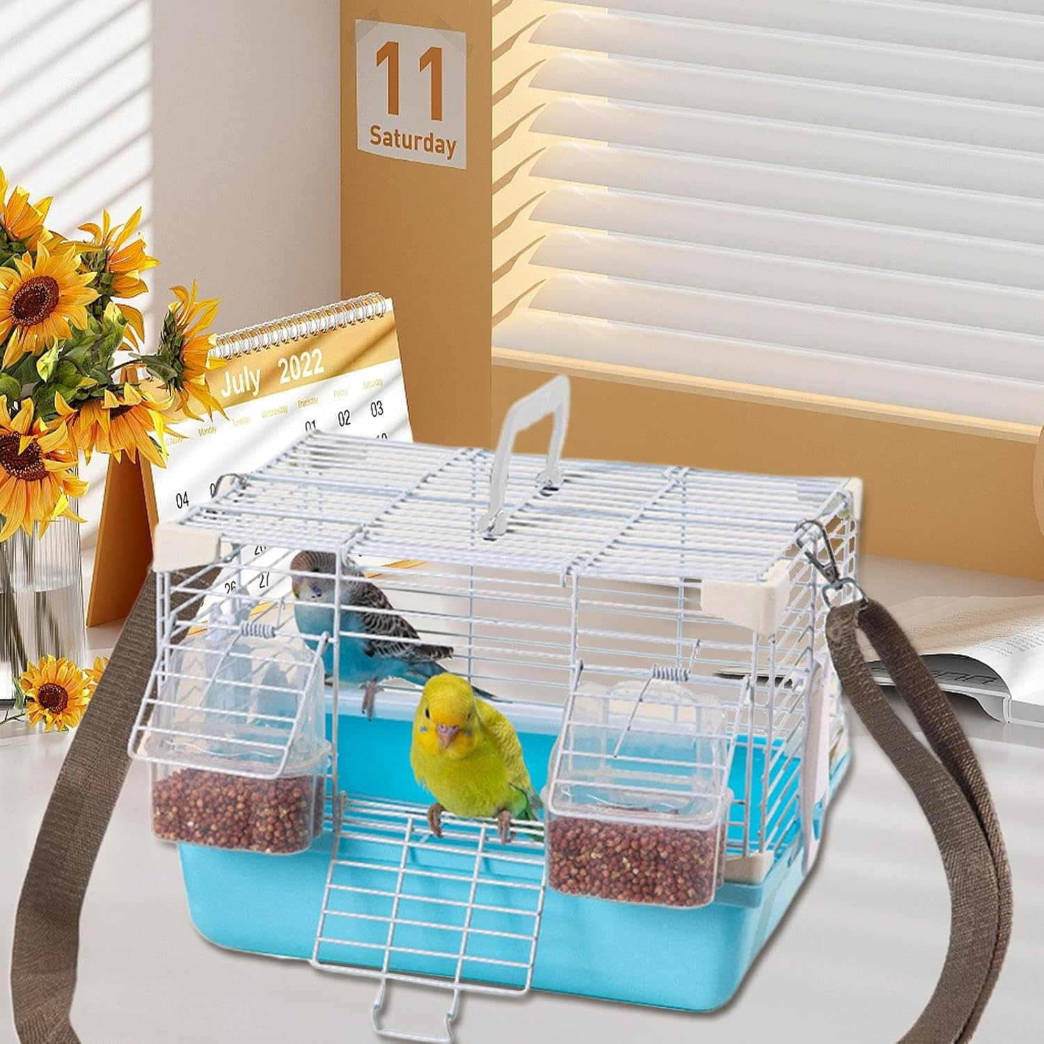 YNPQTDS Bird Travel Cage 27X20X20Cm Bird Travel Carrier with Removable Tray ABS Portable Birds Cage with Handle for Green Cheeks Cockatiels Parrots image number 5