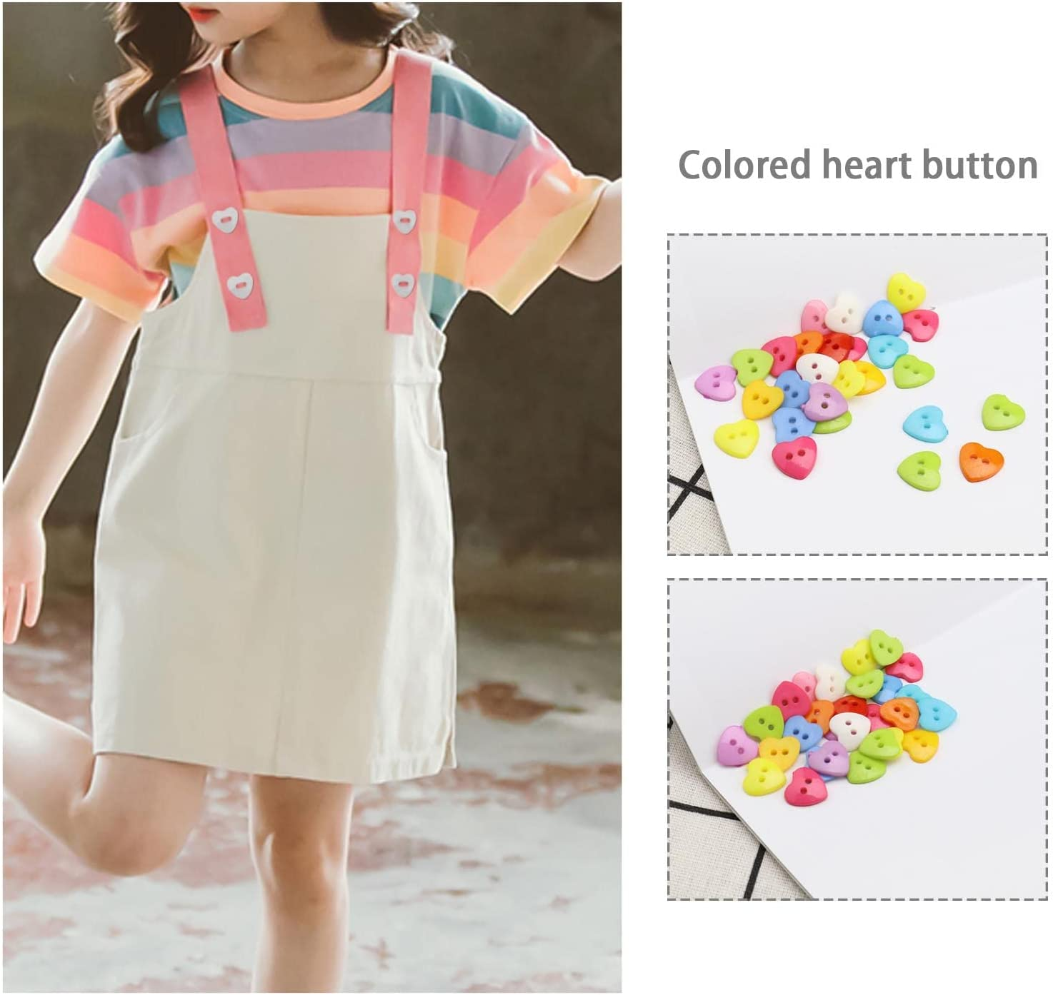 200Pcs Heart Buttons - Colourful Plastic Love Heart Shape with Two Holes for DIY Sewing Accessories, Clothing Making image number 1