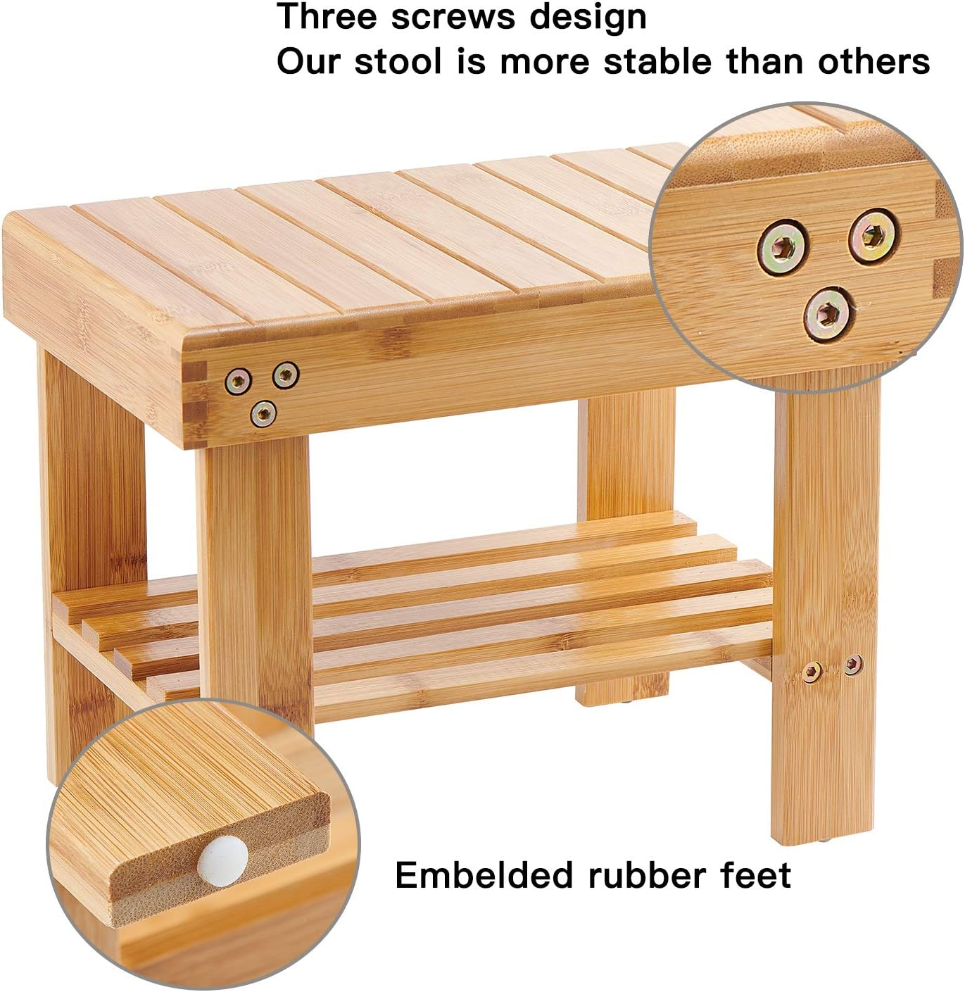 Utoplike Step Stool, Bamboo Small Stool, Bedside Stepstools for High Beds, Foot Rest Stool with Storage Shelf for Bedroom, Shower, Non-Slip Light Weight image number 4