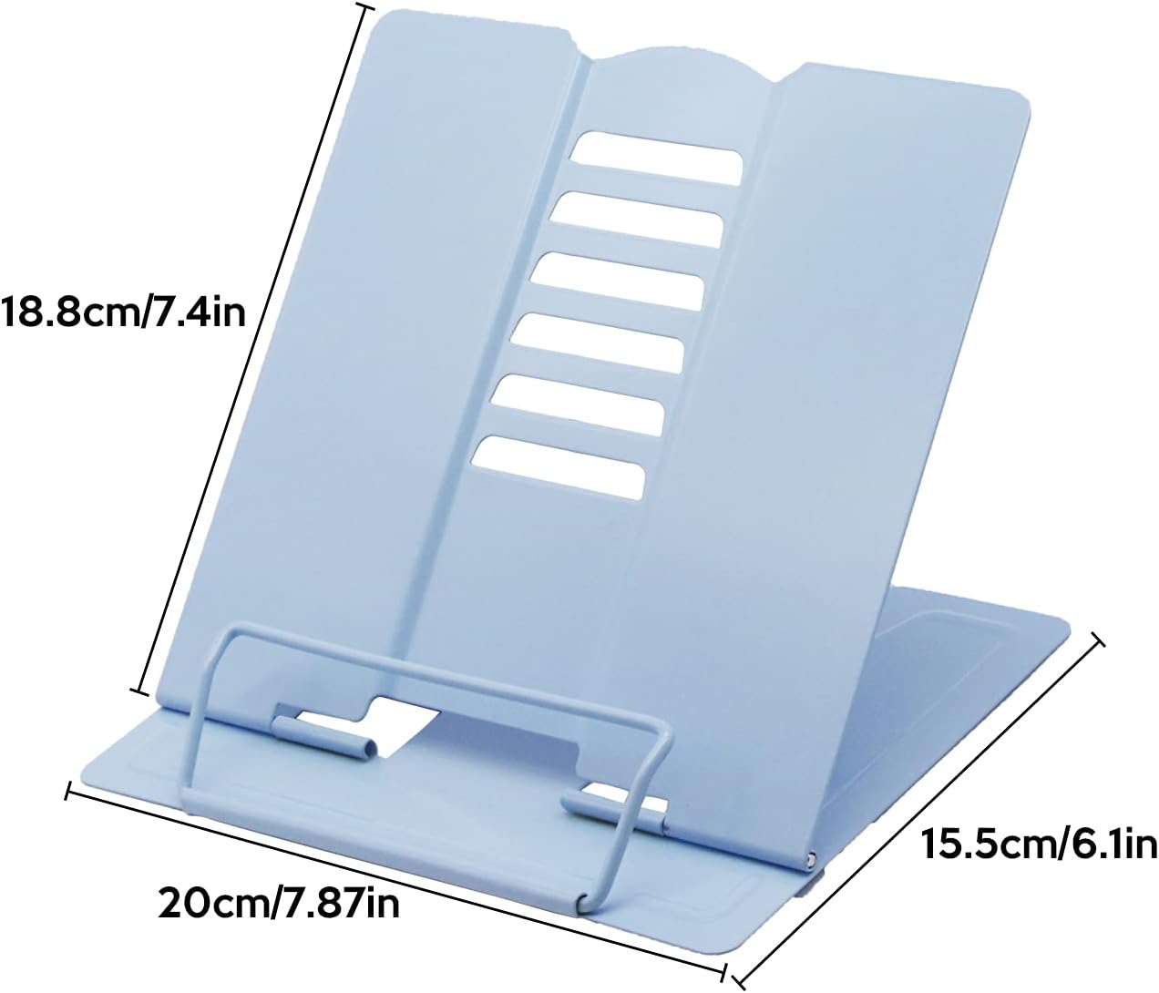 Desk Book Stand Worthplanet Metal Reading Rest Book Holder Lightweight Bookstand with 6 Adjustable Angles and Paper Page Clip for Textbook, Recipe, Magazine, Paper Tablet W160002 (Light Blue) image number 2