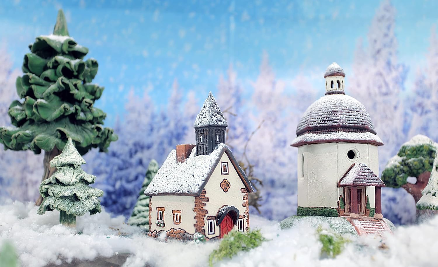 Ceramic Villages and Houses Collection - Handmade Miniature of the Original Chapel in Tyrol, Winter Edition - Candle, Cone Incense Holder R290SN