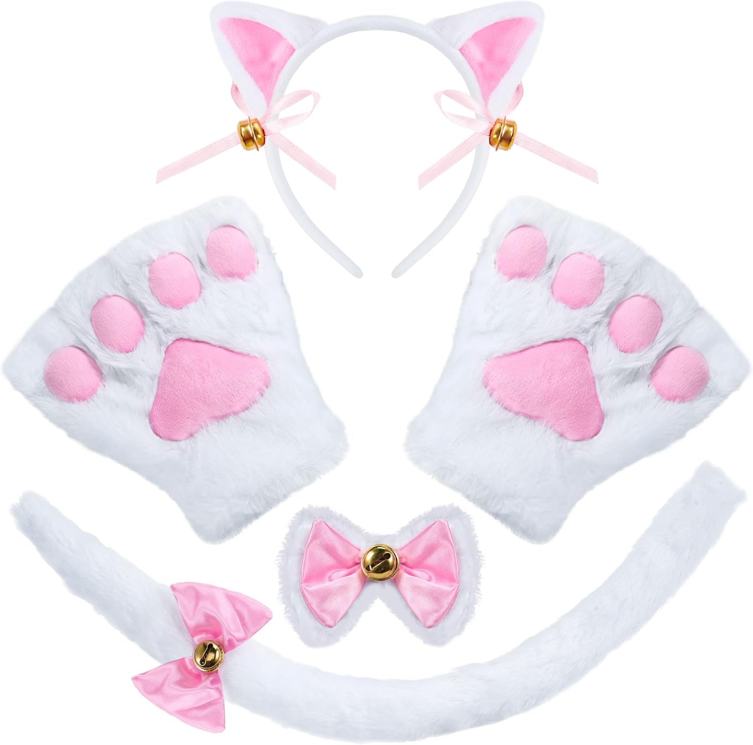 Spooktacular Creations 5 Pc Kitty Cat Halloween Costume Accessory Set with Cat Ears Headband, Paws Gloves, Bow Tie, Tail