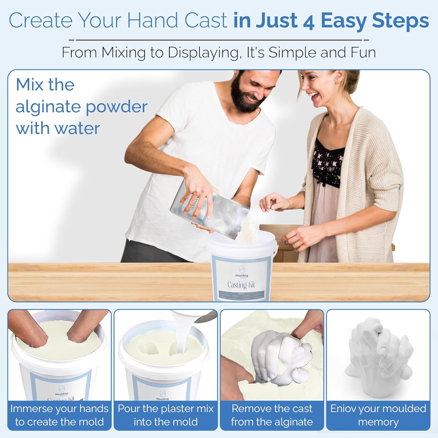 Moulding Memories 3D DIY Hand Casting Kit for Couples, Babies, Kids, or Adults with Plaster, Alginate, Paint, Brush, and Cast Accessories, Family Memory Keepsake, Complete Home Kit