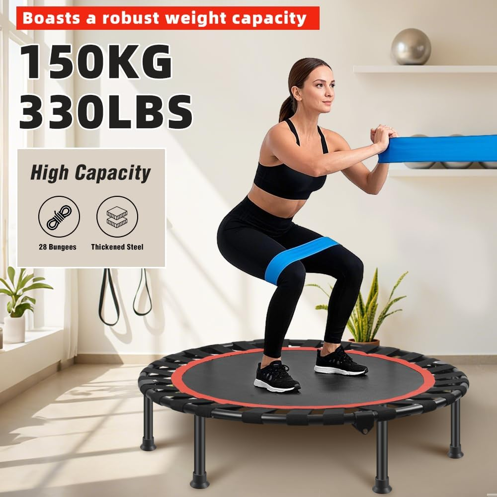 VOLKWELL 40Inch/50Inch Foldable Mini Trampoline, 150KG Heavy Duty Fitness Rebounder with Adjustable Handle & Non-Slip Mute Legs, Indoor/Outdoor Exercise Equipment for Adults image number 4