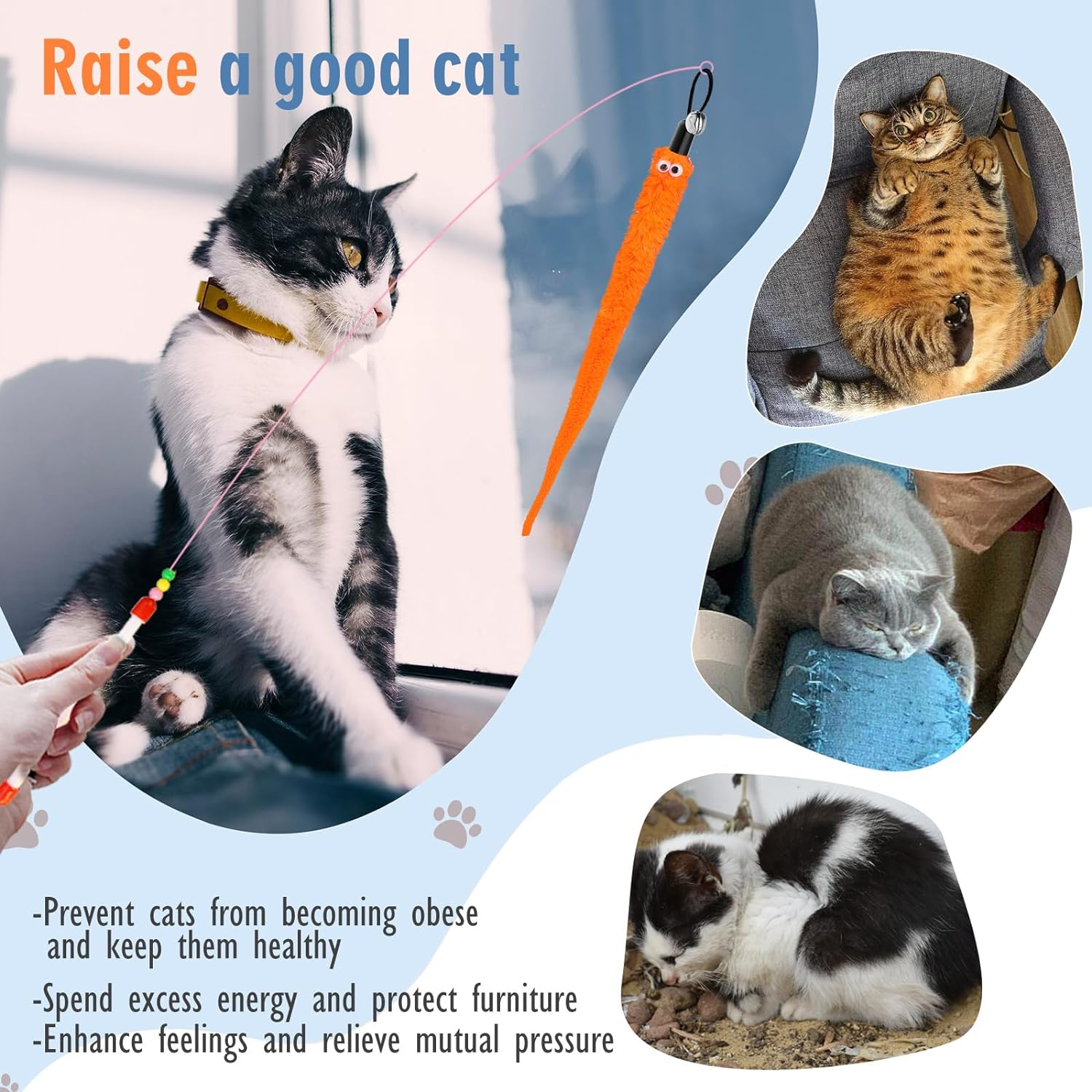 Cat Toys for Indoor Cats, 16 Pieces Interactive Cat Toys, Retractable Cat Wand Toy, Cat Feather Toys Refills, Butterfly Toys Cat Fishing Pole Toy for Bored Indoor Cats Chase and Exercise image number 6