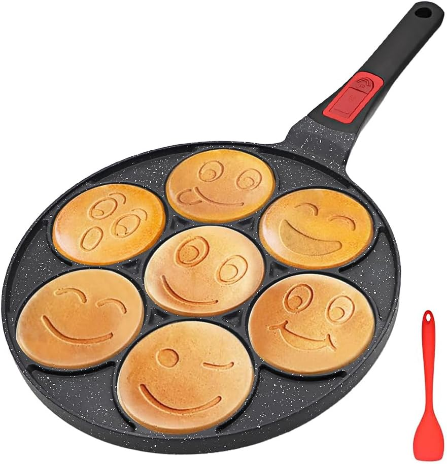 RANX INGST Pancake Pan 7 Holes, Non Stick Mini Crepe Pan with Detachable Handle, Pancake Mold for Kids, Oven Safe, White