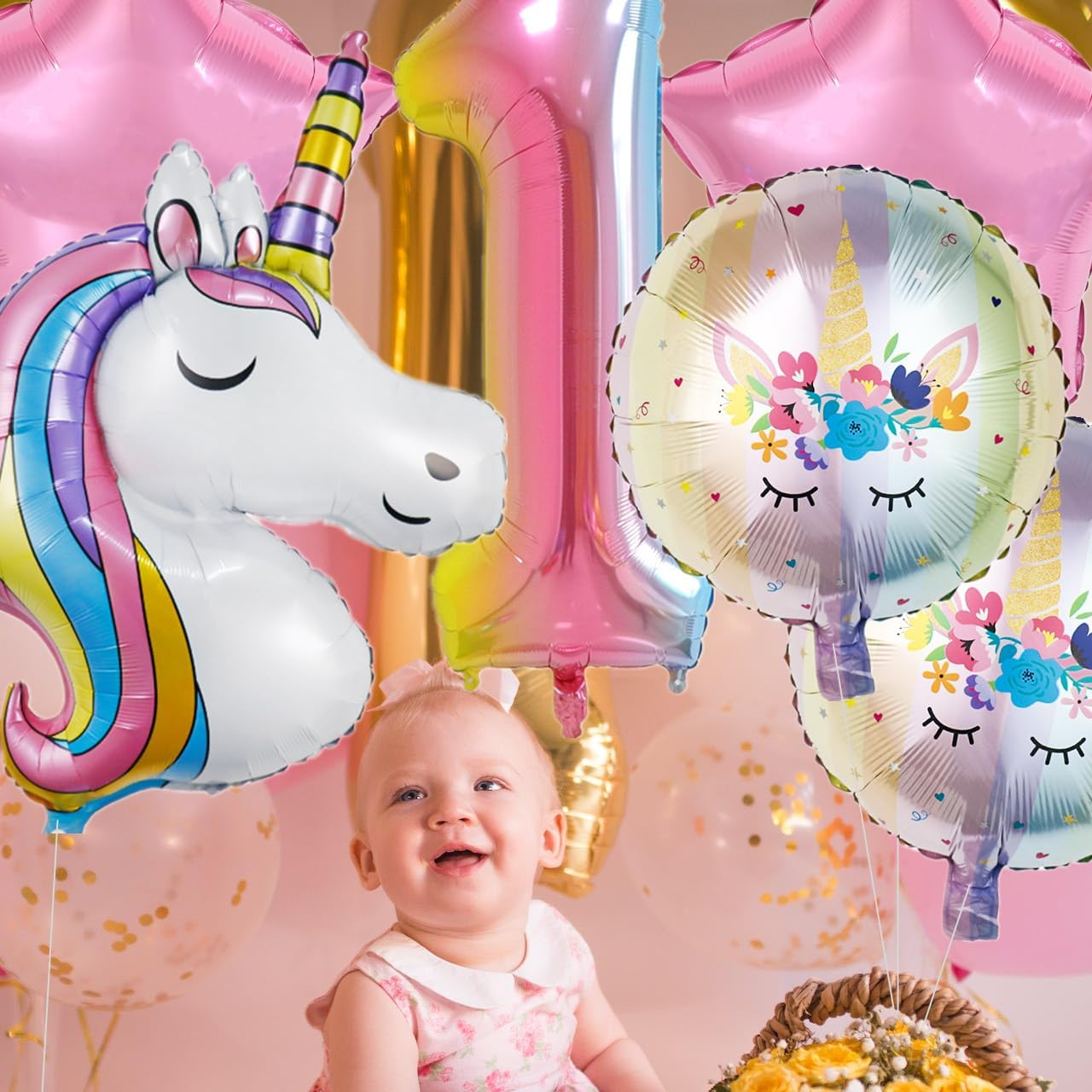 Unicorn 1St Birthday Decorations - 43 Inch, Pack of 6 | Rainbow Unicorn Number 1 Balloon| Unicorn Balloons Birthday | 1St Birthday Balloons for Unicorn Birthday Decorations for Girls (1) image number 6