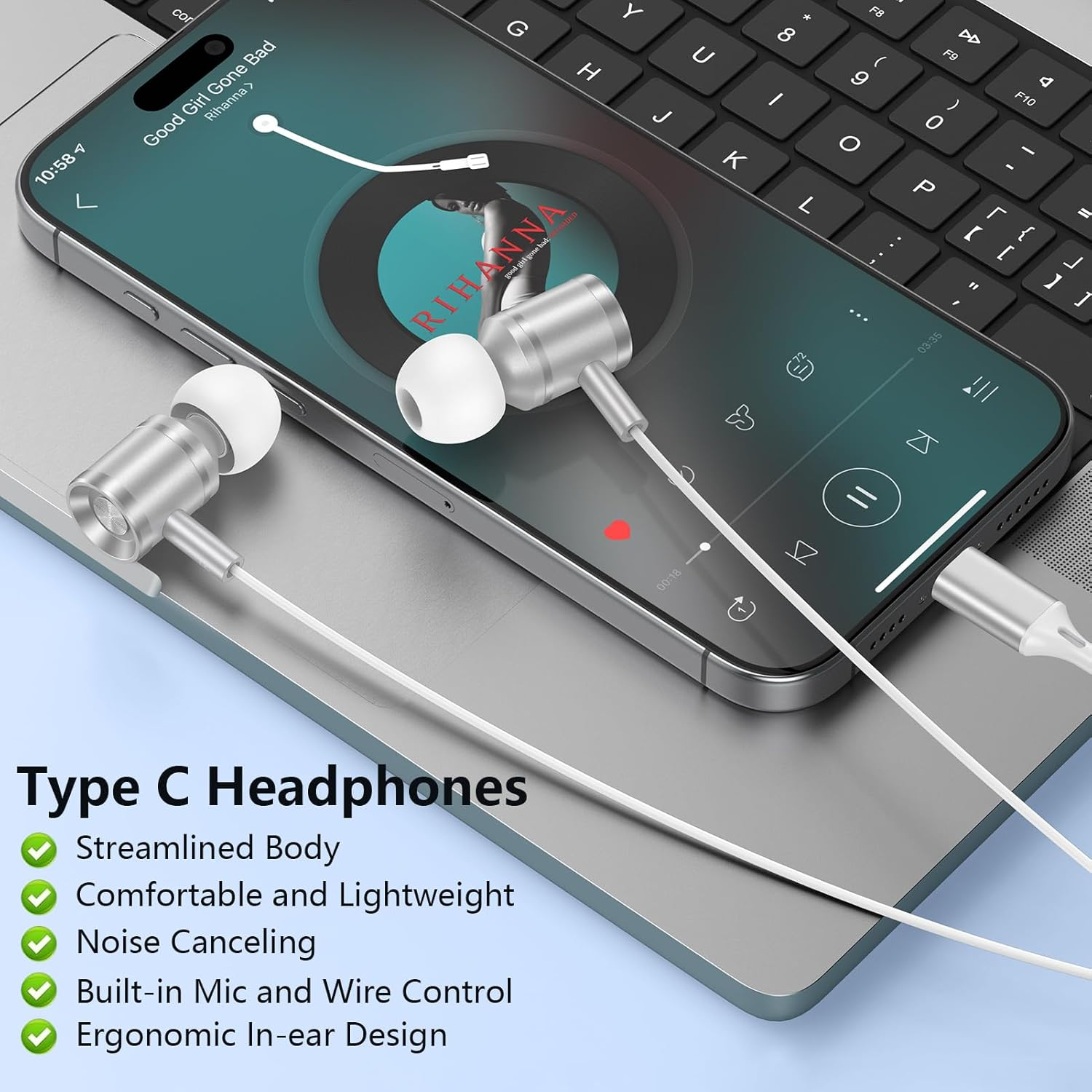 Earbuds Wired Type C for Iphone 17 Pro Max/17 Pro/17 Air/17/16E/16 Pro Max/16Plus/15, in Ear Wired Headphones USB C Ear Buds Earphones Headsets with Mic for Galaxy S25 FE Ultra A17 A16,Pixel 10 Pro XL image number 4