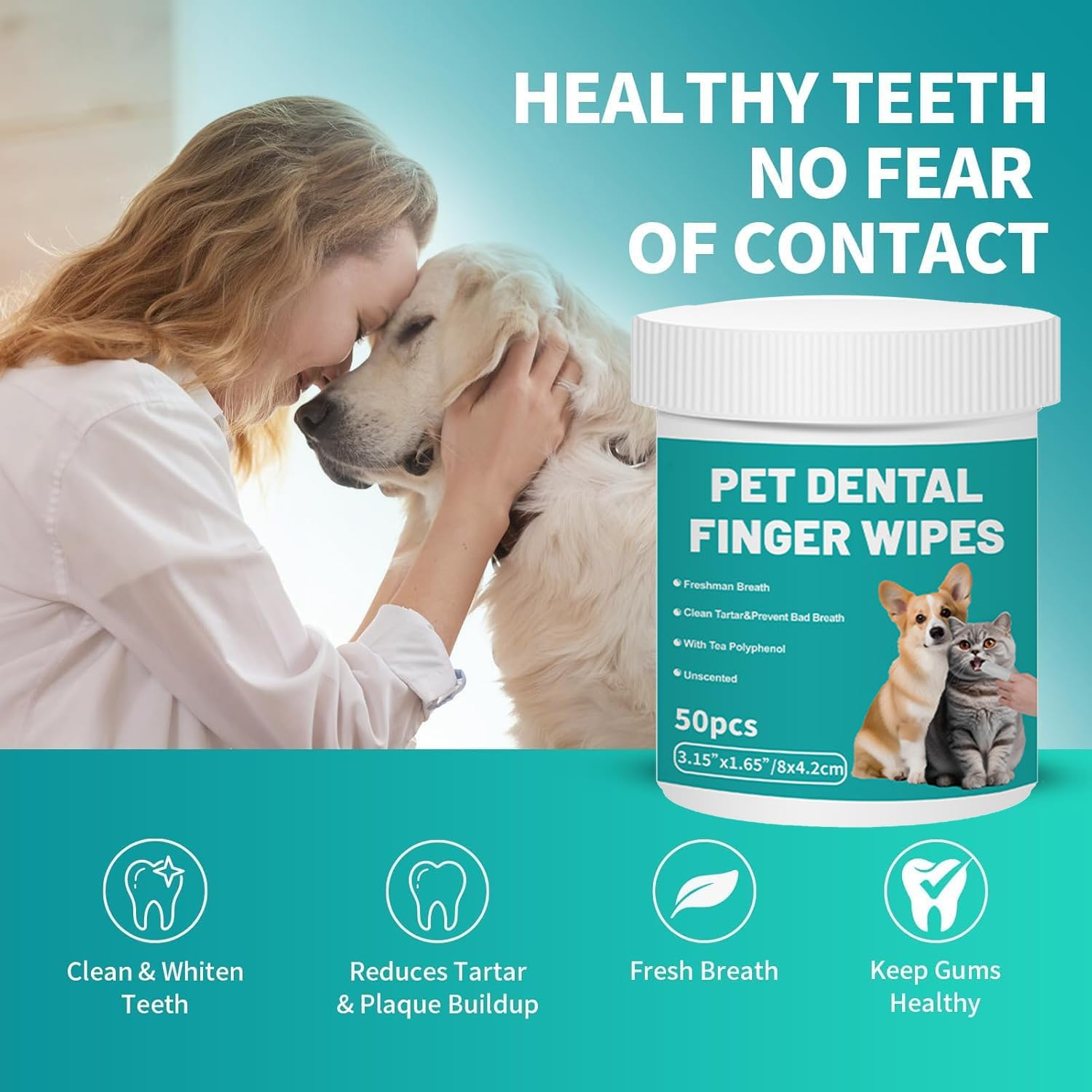 Mumoo Bear Pet Teeth Dental Cleaning Wipes for Dogs & Cats, Remove Bad Breath by Removing Plaque and Tartar Buildup No-Rinse Dog Finger Toothbrush, Disposable Gentle Cleaning & Gum Care, 50 Counts image number 6