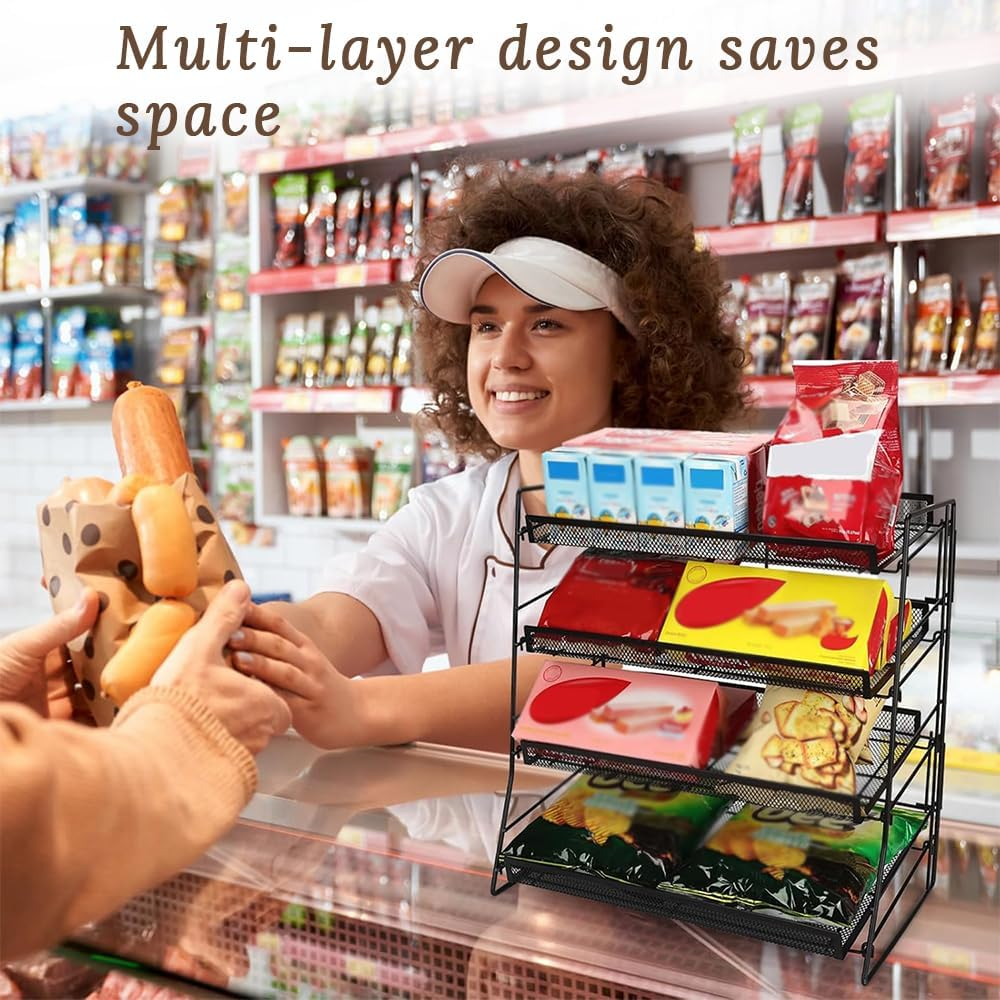 Four-Layer Candy Display Rack, Countertop Potato Chip Storage Rack, Multi-Layer Mesh Metal Snack Storage, Suitable for Countertops, Offices, Theaters, Kitchens and Stores image number 4