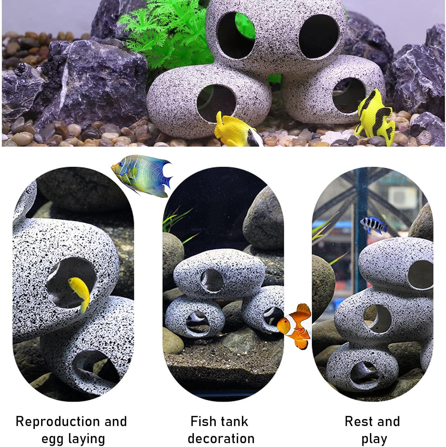 Aquarium Hideaway Rock Cave, Decor Fighting Fish House, Reptile Hide Cave Tank Decoration Accessories for Shrimp to Breed/Hide/Play (Three Layers) image number 5