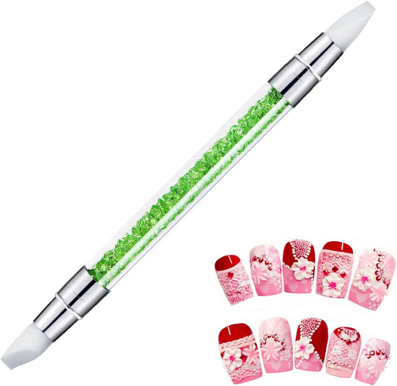 Nail Art Brush,Professional Nail Tools - Dual Head Carving Drawing Dotting Tool, Acrylic Rhinestone Handle, Art Tools for Carving, Shaping Shwing