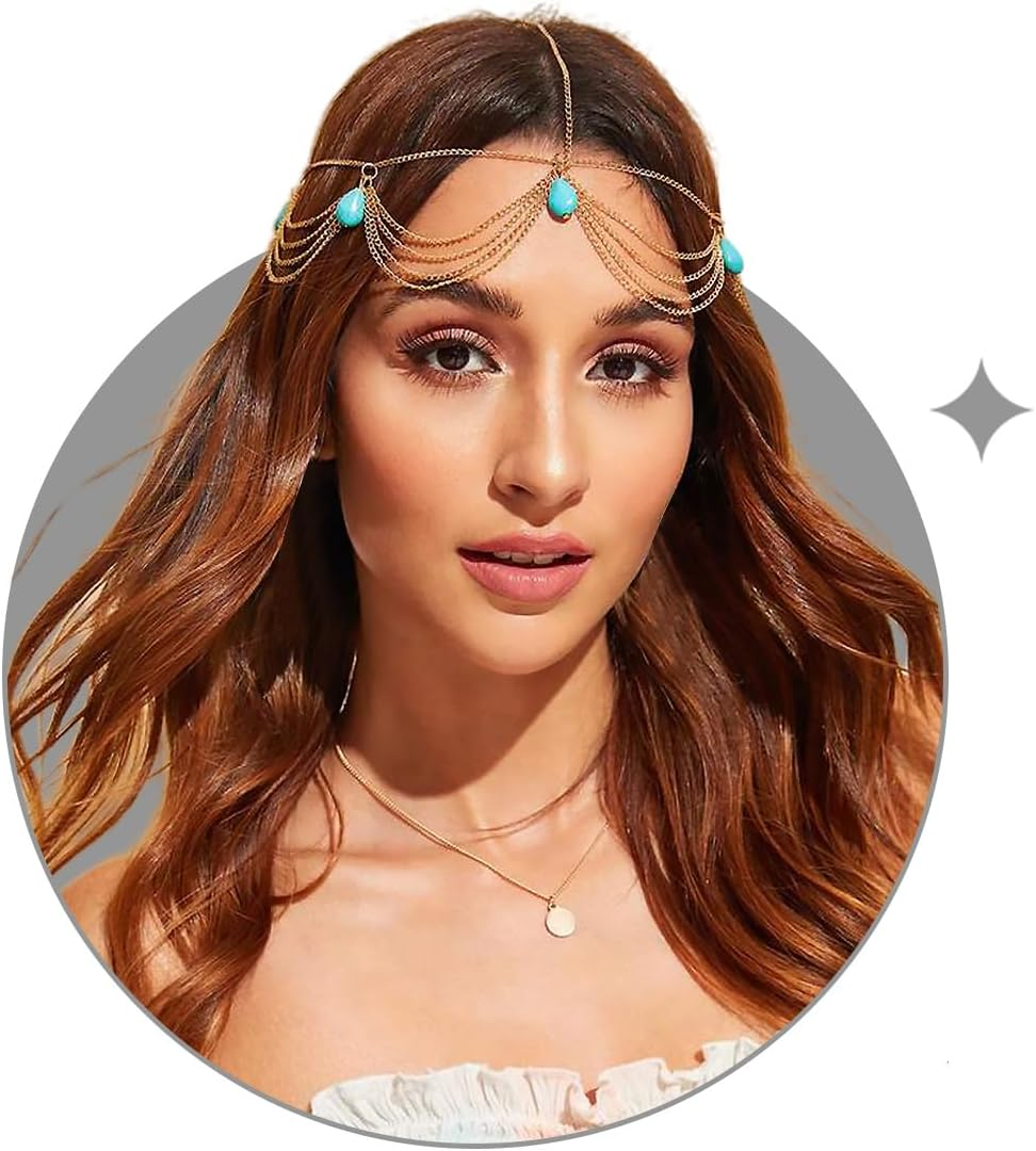 WJRQD Crystal Bridal Head Chain Layered Bridal Headpiece Tassel Rhinestone Headband Hairpiece Festival Wedding Hair Accessories for Women image number 2