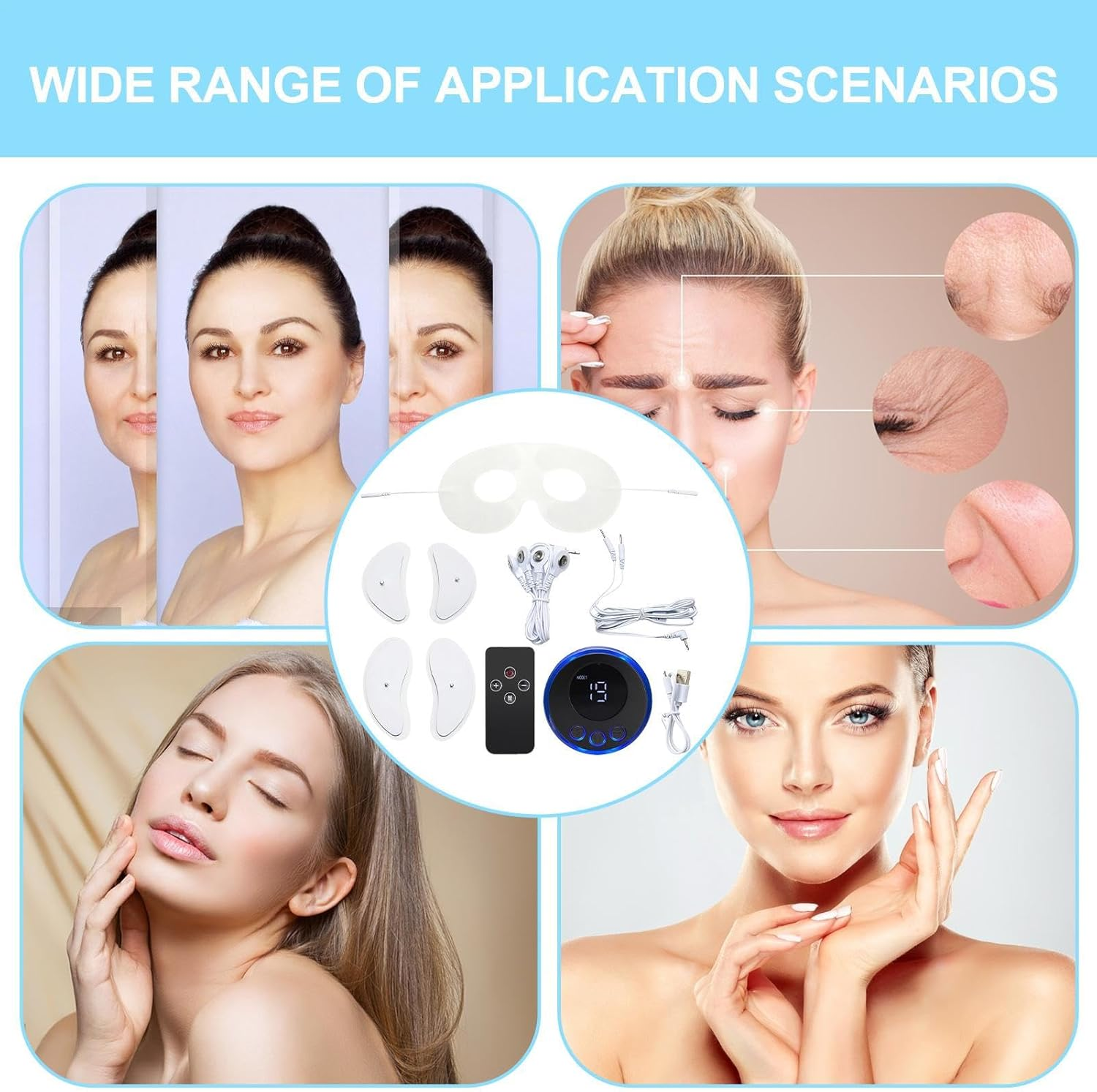 EMS Facial Device &ndash; White Portable Microcurrent Beauty Instrument, Frequency 1-100Hz 8 Modes | Face Eyes Neck Lifting, Skin Tightening, Rejuvenation, Home Spa, Travel Self Care Accessory image number 1