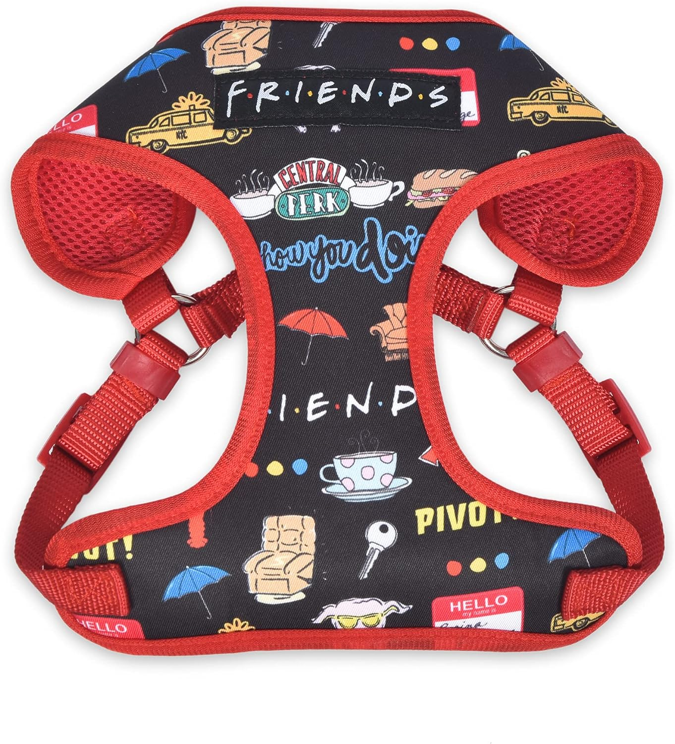 Friends TV Show Iconic Graphics Dog Harness for Small Dogs, Small (S) | Black No-Pull Harness with D-Ring | Machine Washable Friends Merch image number 4