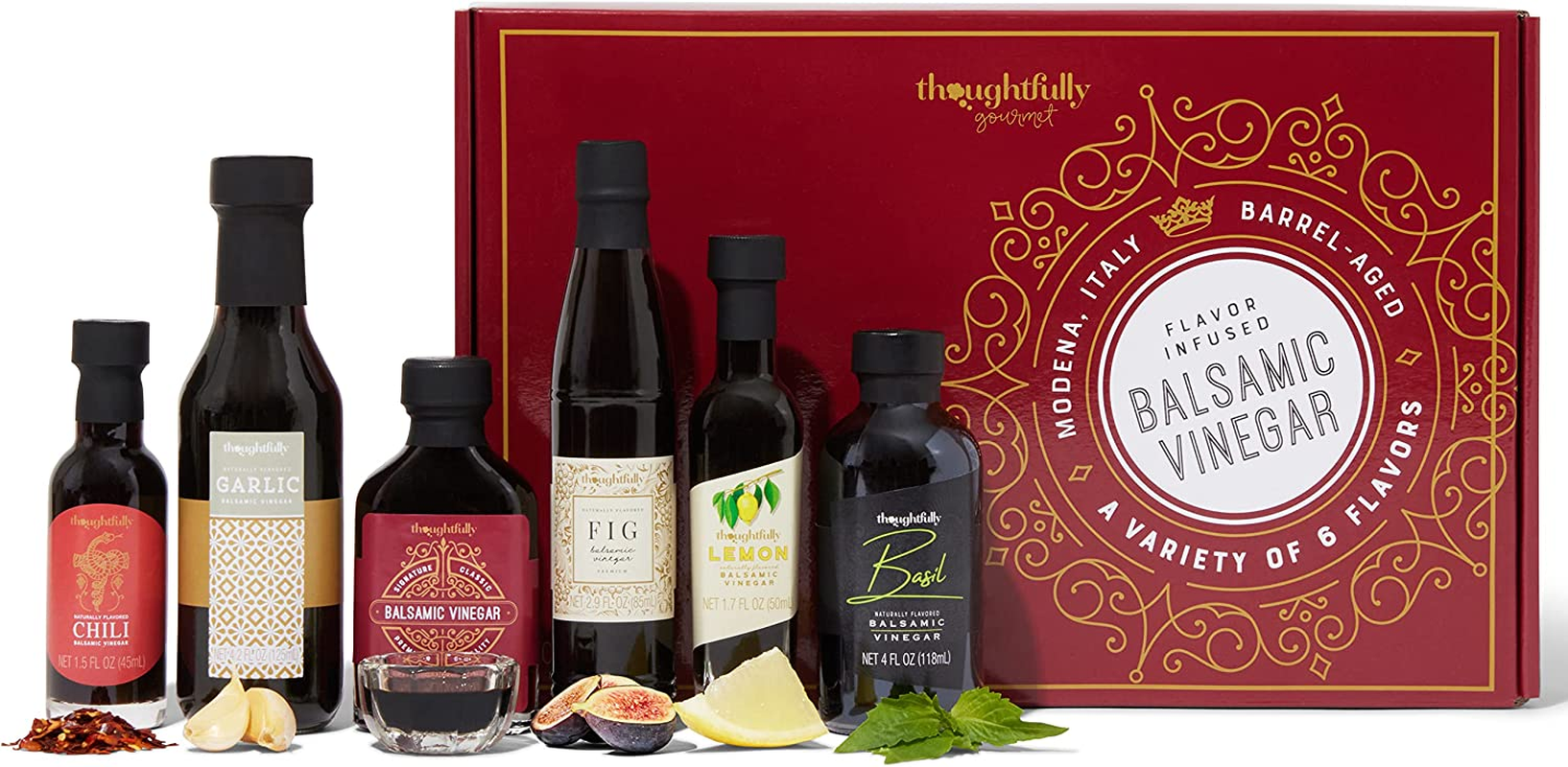 Thoughtfully Gourmet, Balsamic Vinegar Gift Set, Flavours Include Fig, Chili, Garlic and More, IGP Certified, Crafted in Modena, Italy, Halal Certified, Pack of 6 image number 4