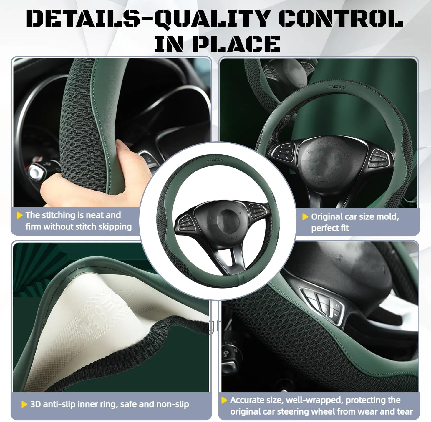 Car Steering Wheel Cover, Universal 15 Inch, Microfiber Leather, Breathable, Anti-Slip,Warm in Winter and Cool in Summer image number 5