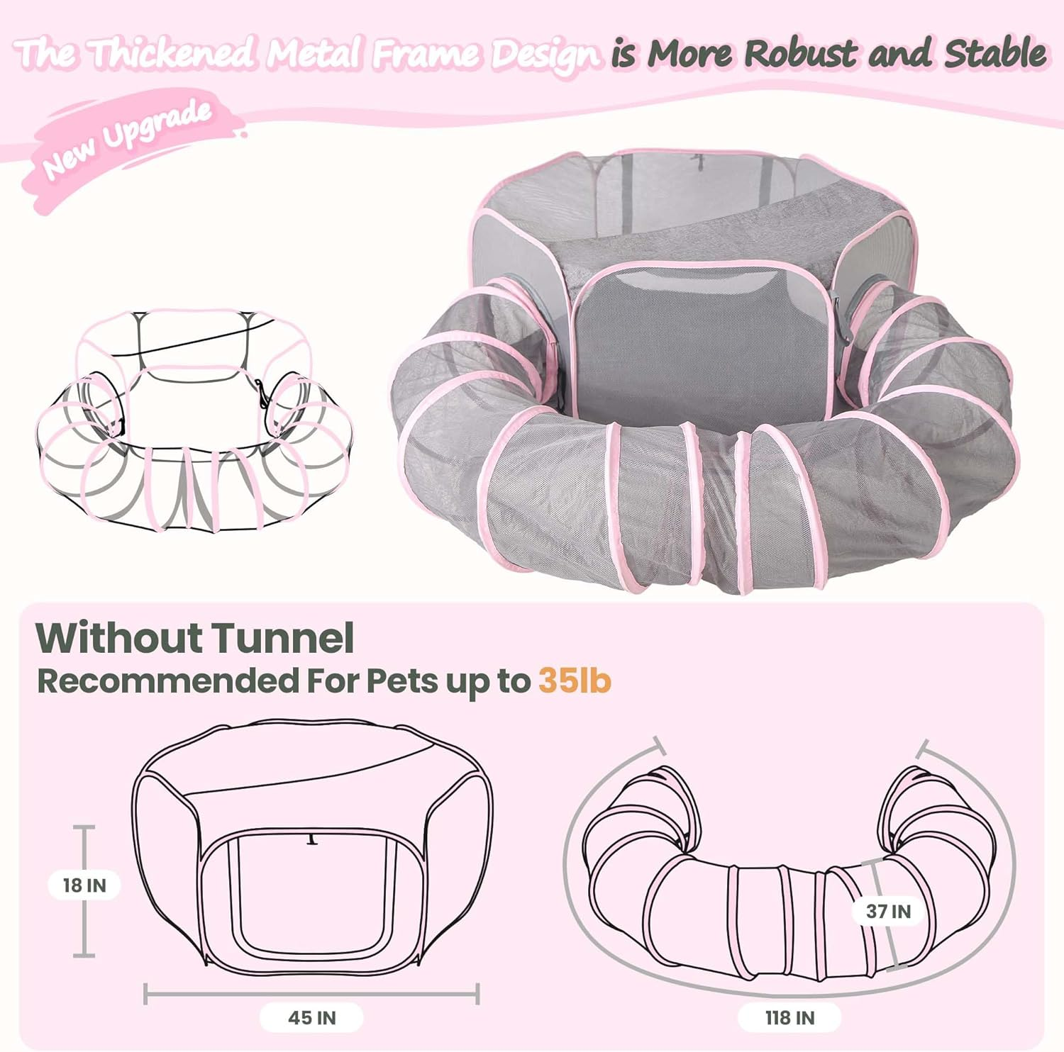 X-ZONE PET Outdoor Cat Enclosure, Portable Catio Playground, Enclosed Tent Playpen Tunnel for Indoor Cats & Small Animals, with Bag Storage 45 Inch Pink image number 4