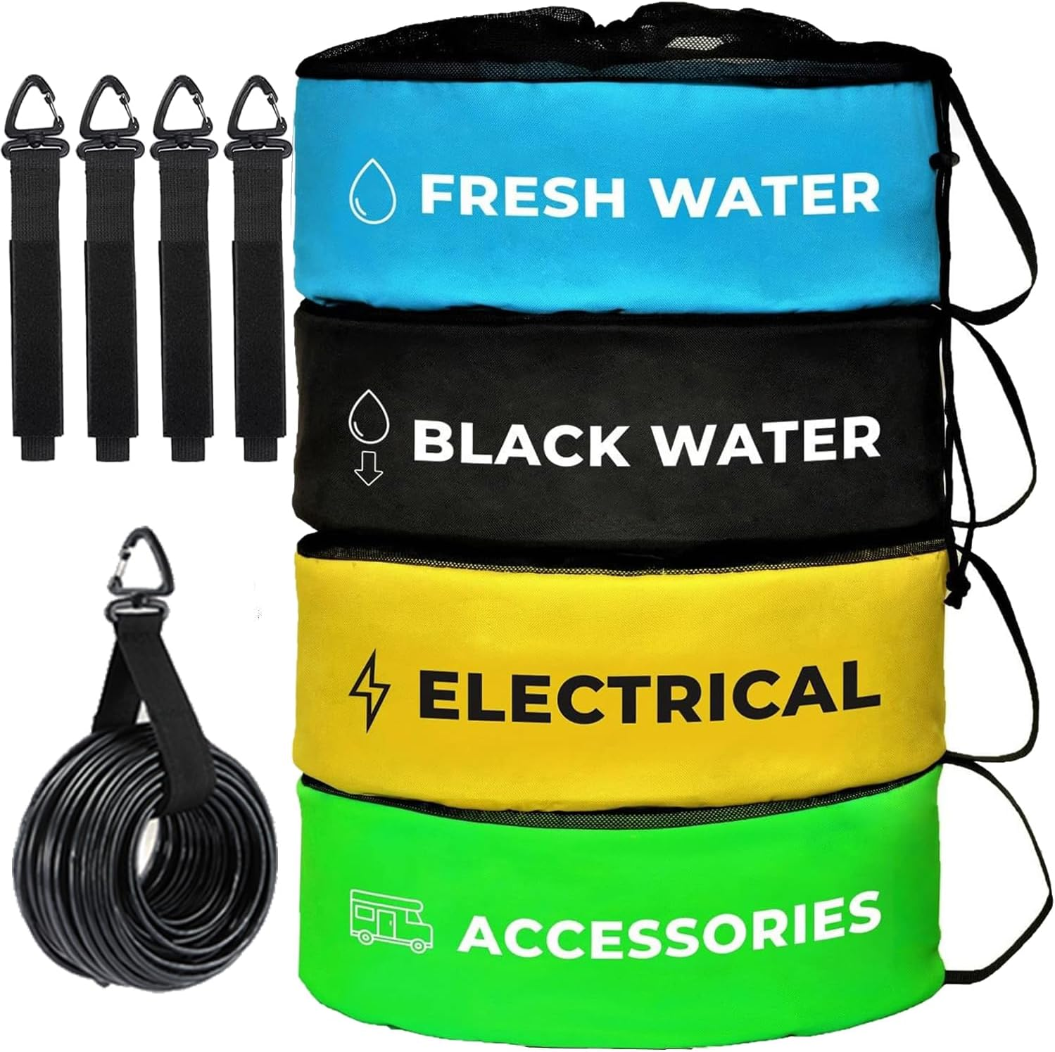 4 Pack Waterproof RV Hose Storage Bag with Identification Tags for RV Storage and Organization,4 Colors for Sewer Hoses, Fresh Water Hoses, Electrical Cords, Camper Tools Accessories image number 5