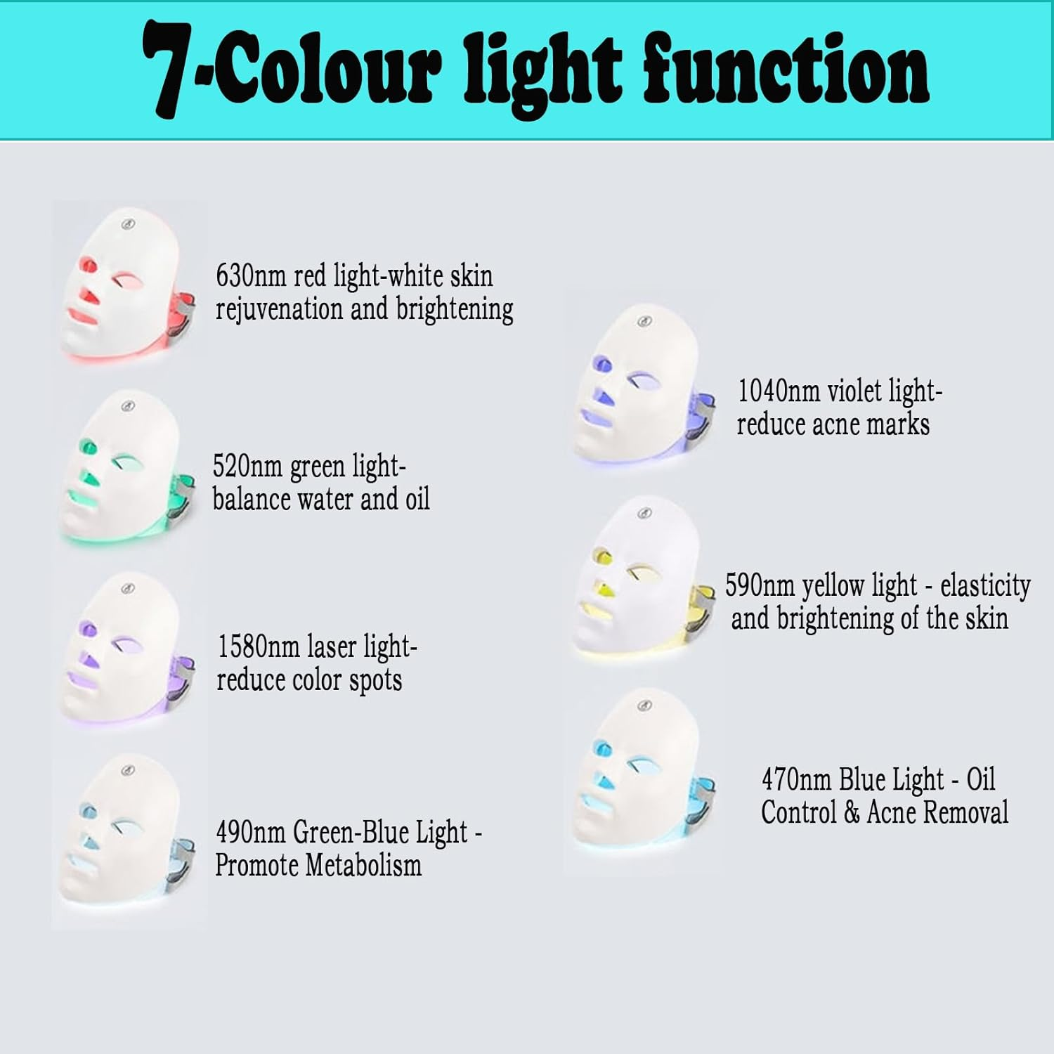 7 Colors Led Mask, Led Face Mask, Phototherapy Mask, Light Therapy Mask, Beauty Phototherapy Mask, Luminotherapy Facial Mask (White) image number 1