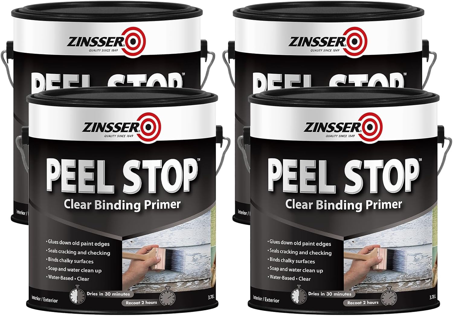 Zinsser Peel Stop Triple Thick Primer &ndash; Peel-Resistant, Water-Based, High-Binding, Flexible, Fast-Drying, Crack Sealing, White Finish, for Interior & Exterior Surfaces, White, 946 Ml (Pack of 4)
